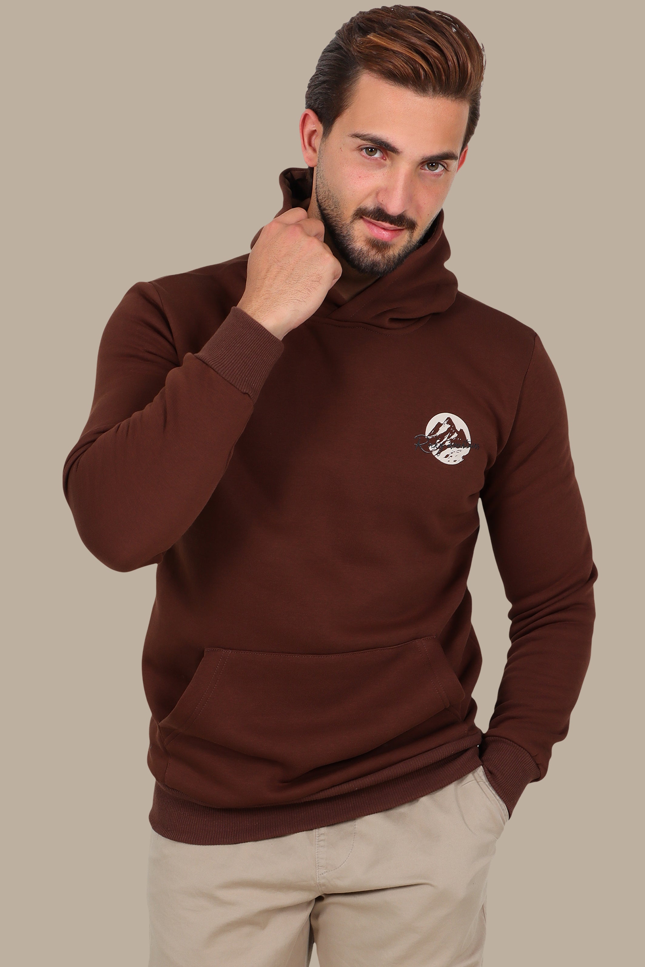 Mountain Vibes: Printed Hoodie Brown