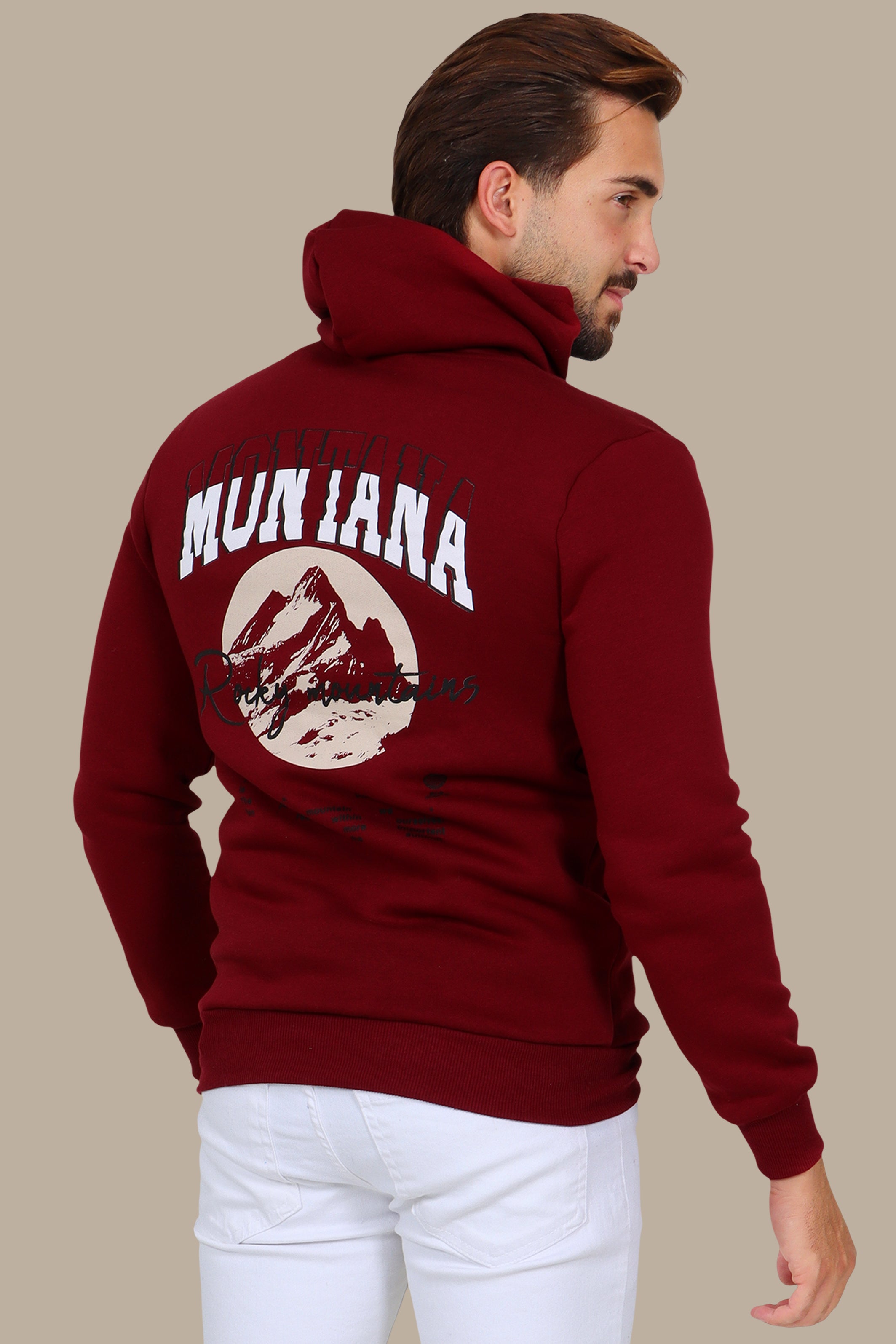 Mountain Vibes: Printed Hoodie Burgundy