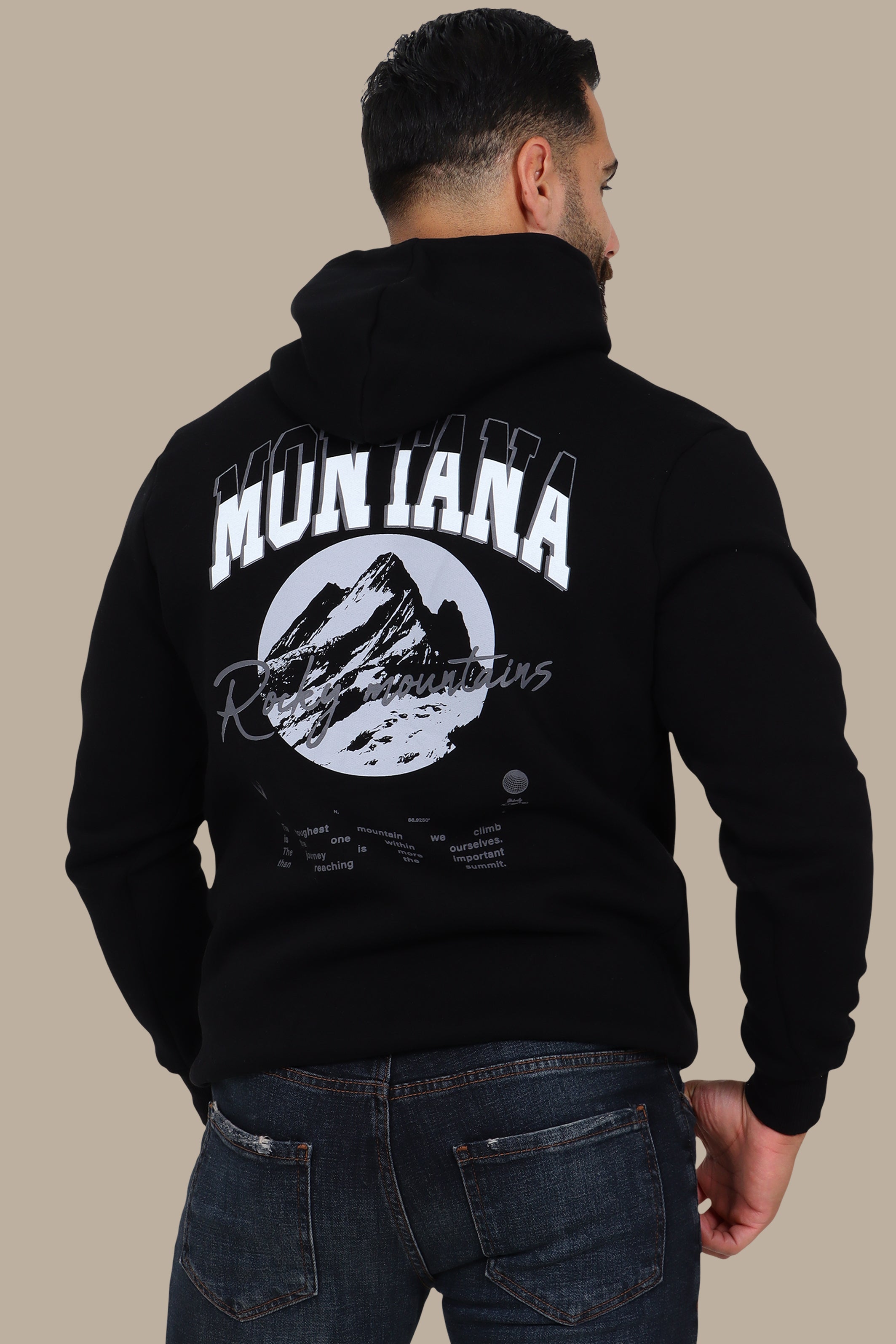 Mountain Vibes: Printed Hoodie Black