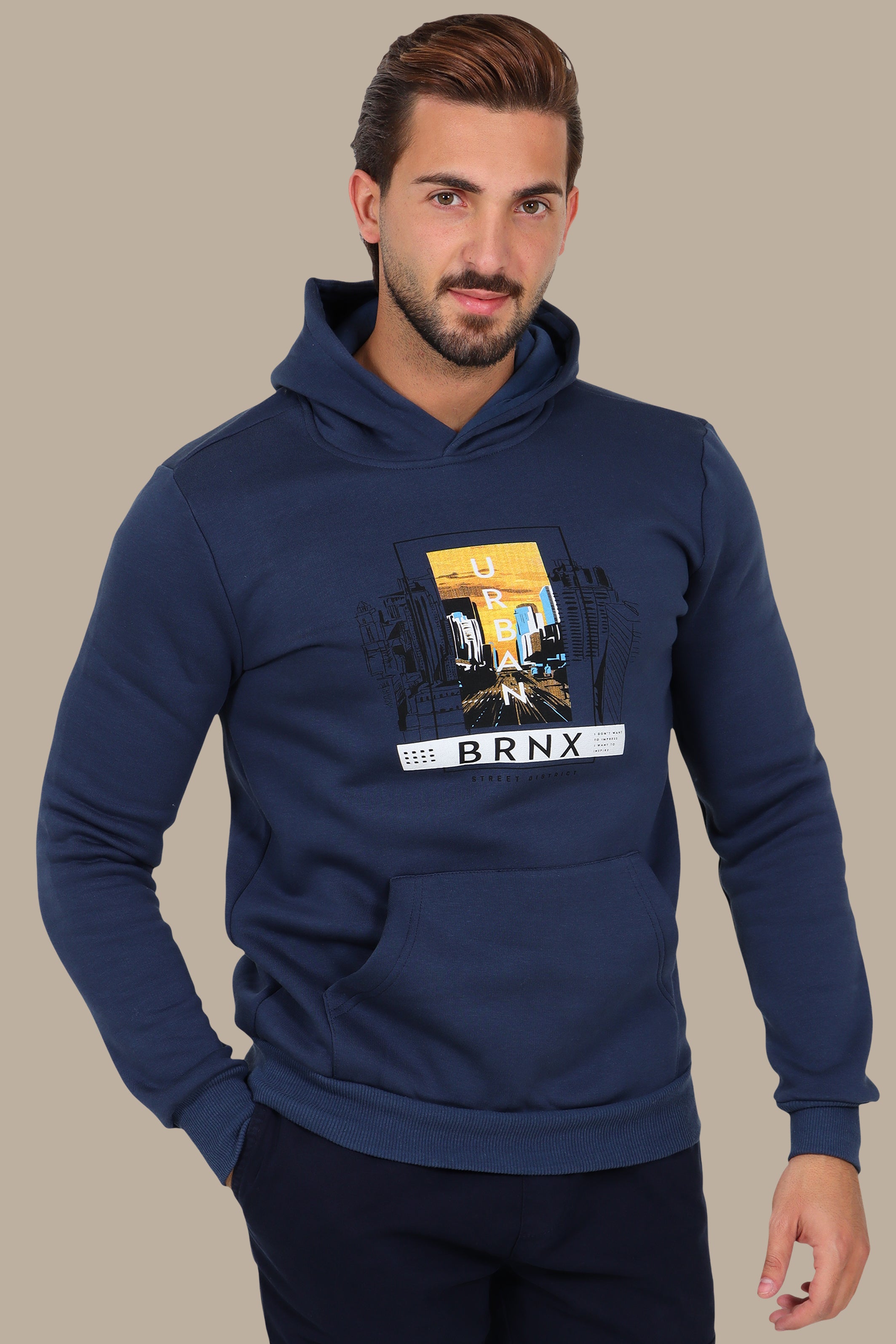 Blue Hoodie with Urban Night City Print
