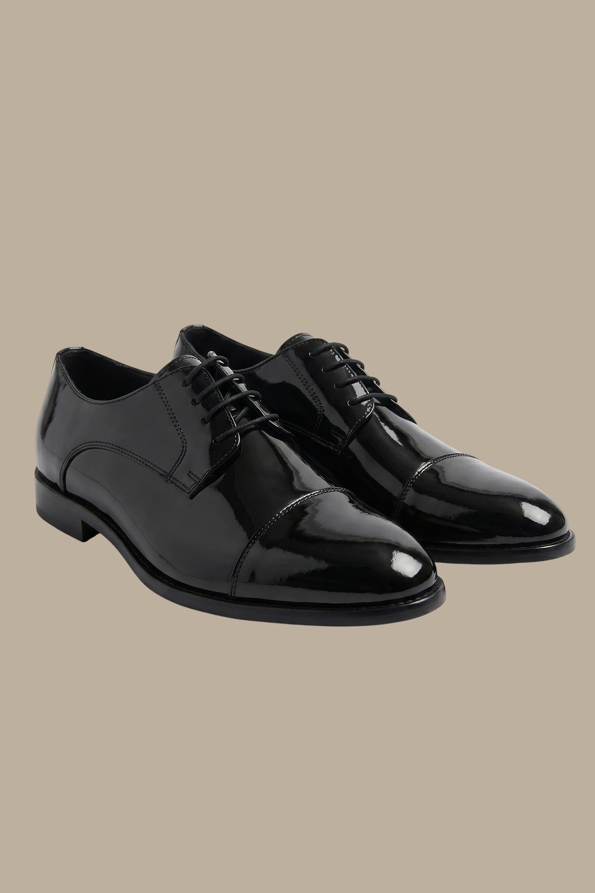 Black Shiny Oxford Tuxedo Shoes with Stitch Detail