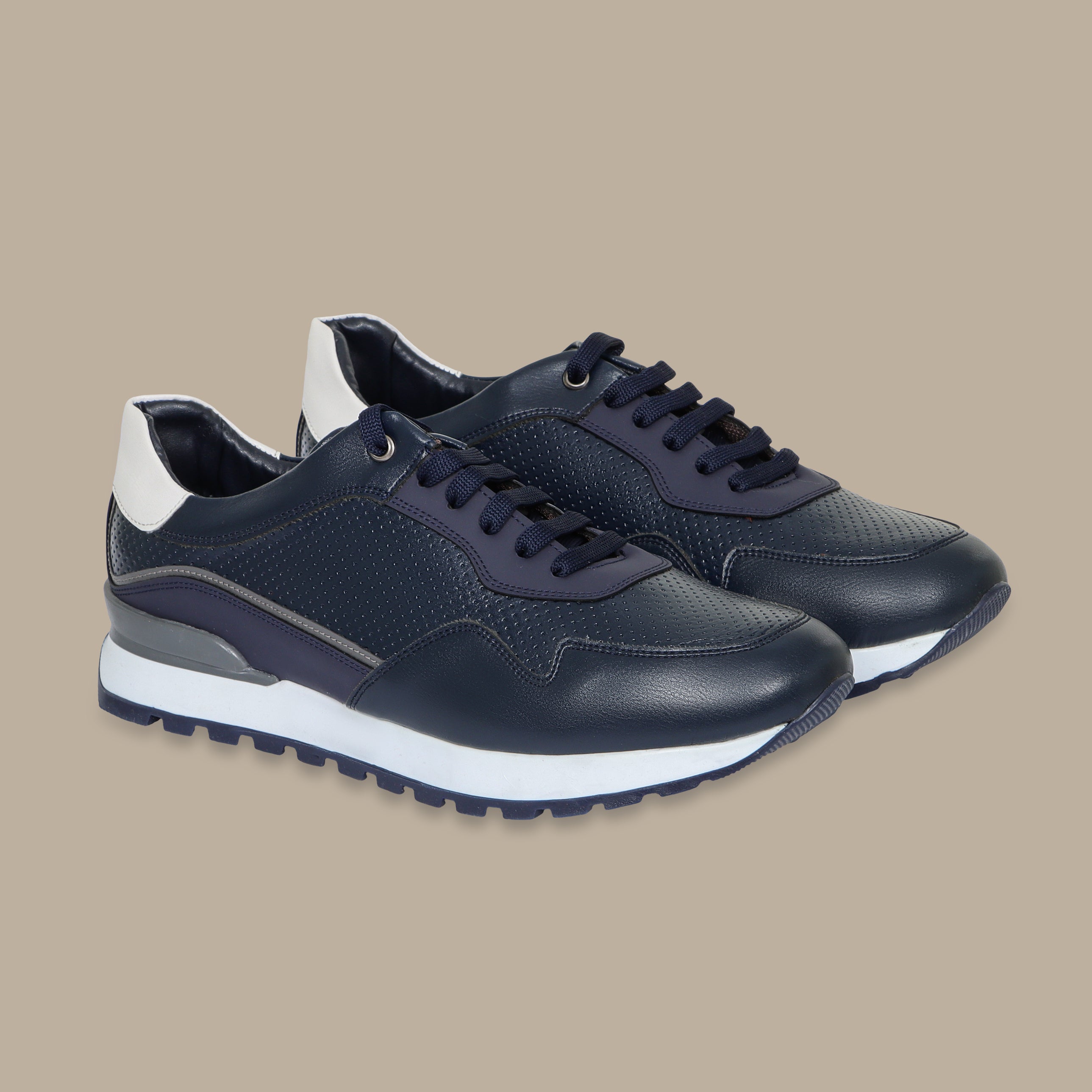Navy Dotted Leather Casual Trainers