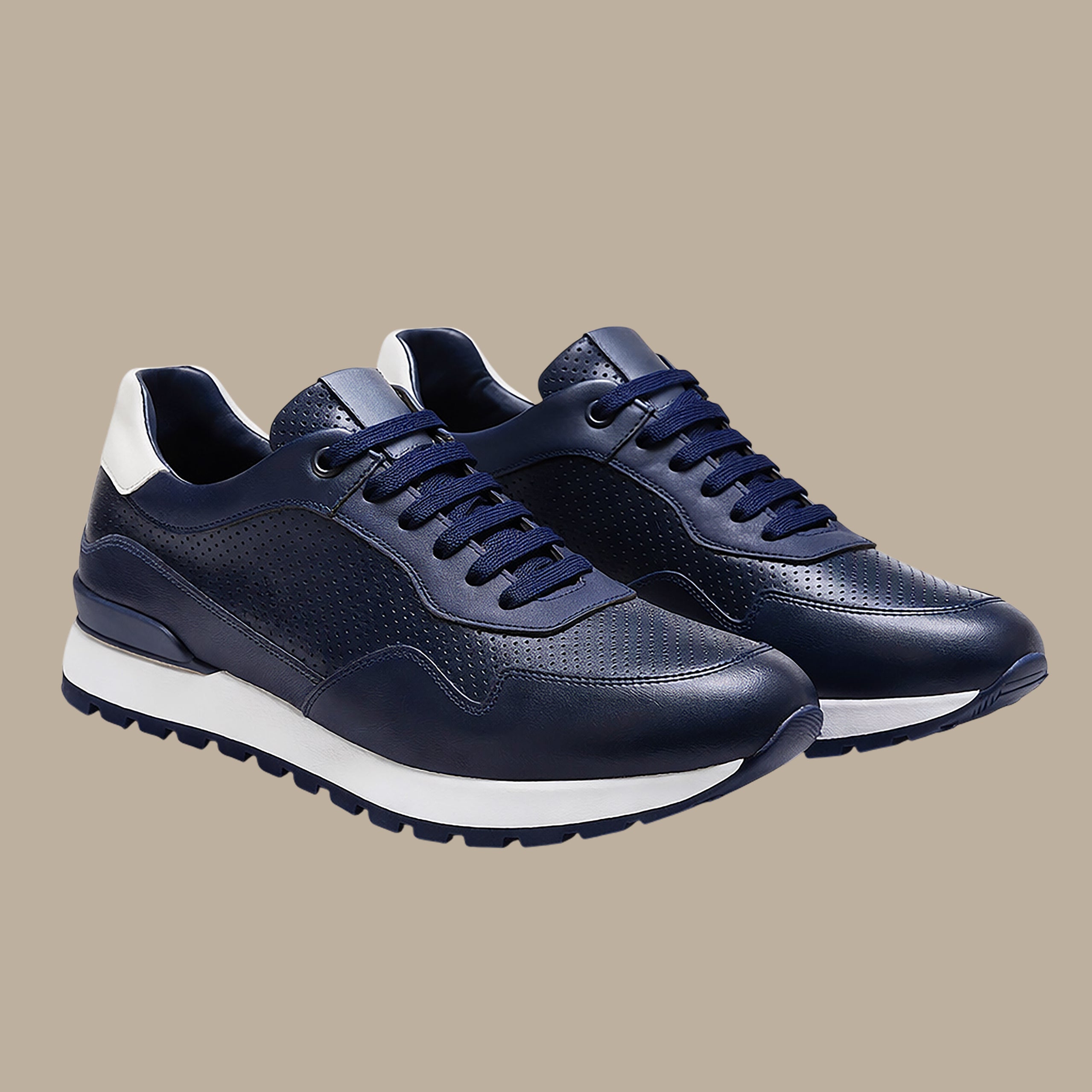 Navy Dotted Leather Casual Trainers