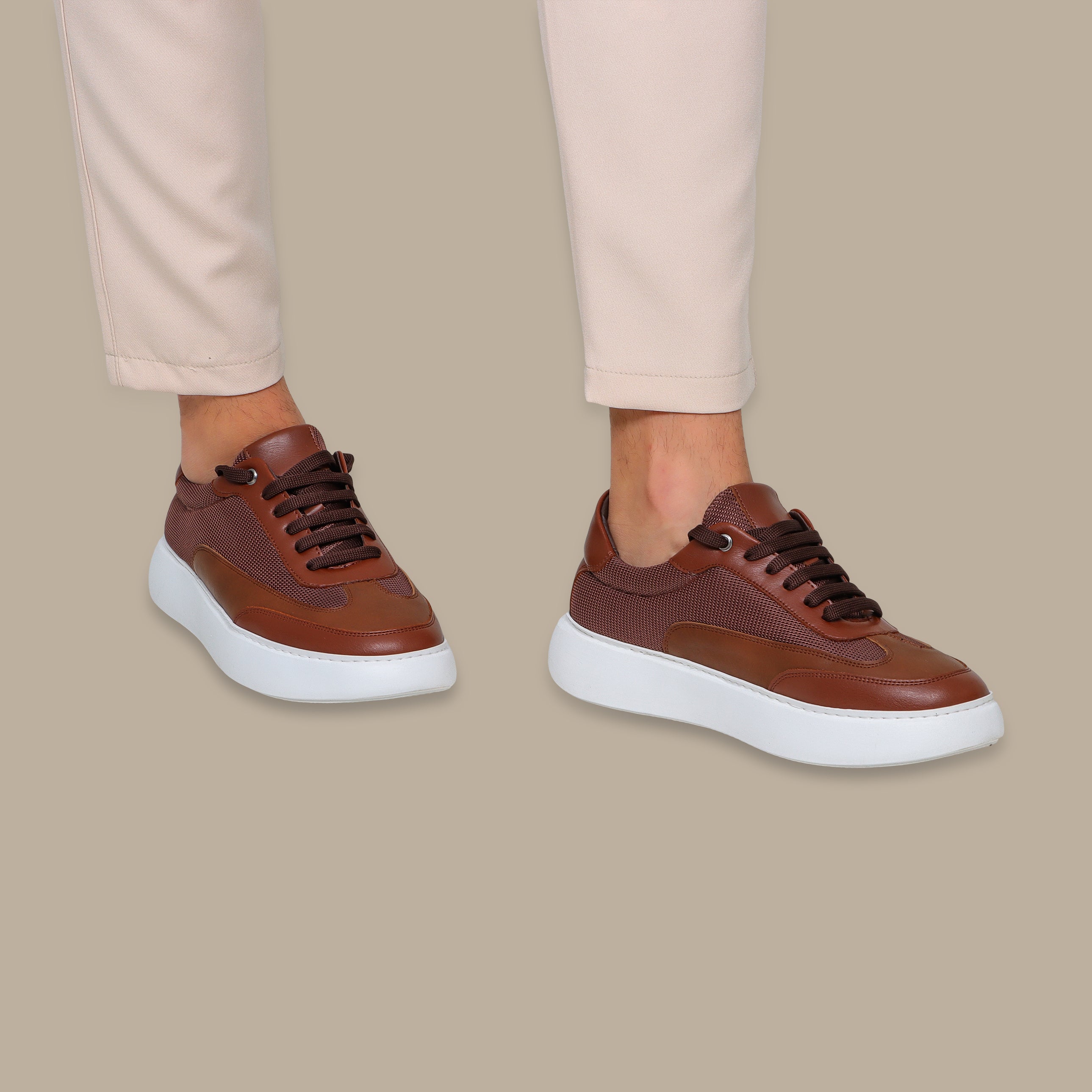 Havane Chunky Leather Sneakers with White Sole