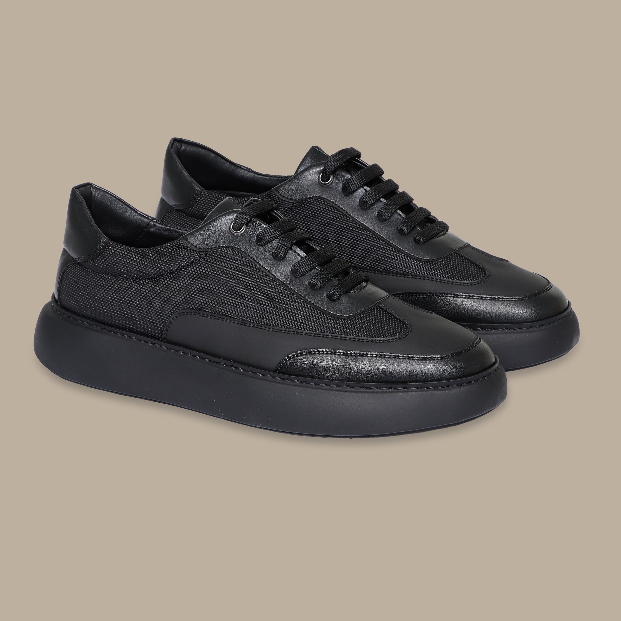All-Black Chunky Leather Sneakers