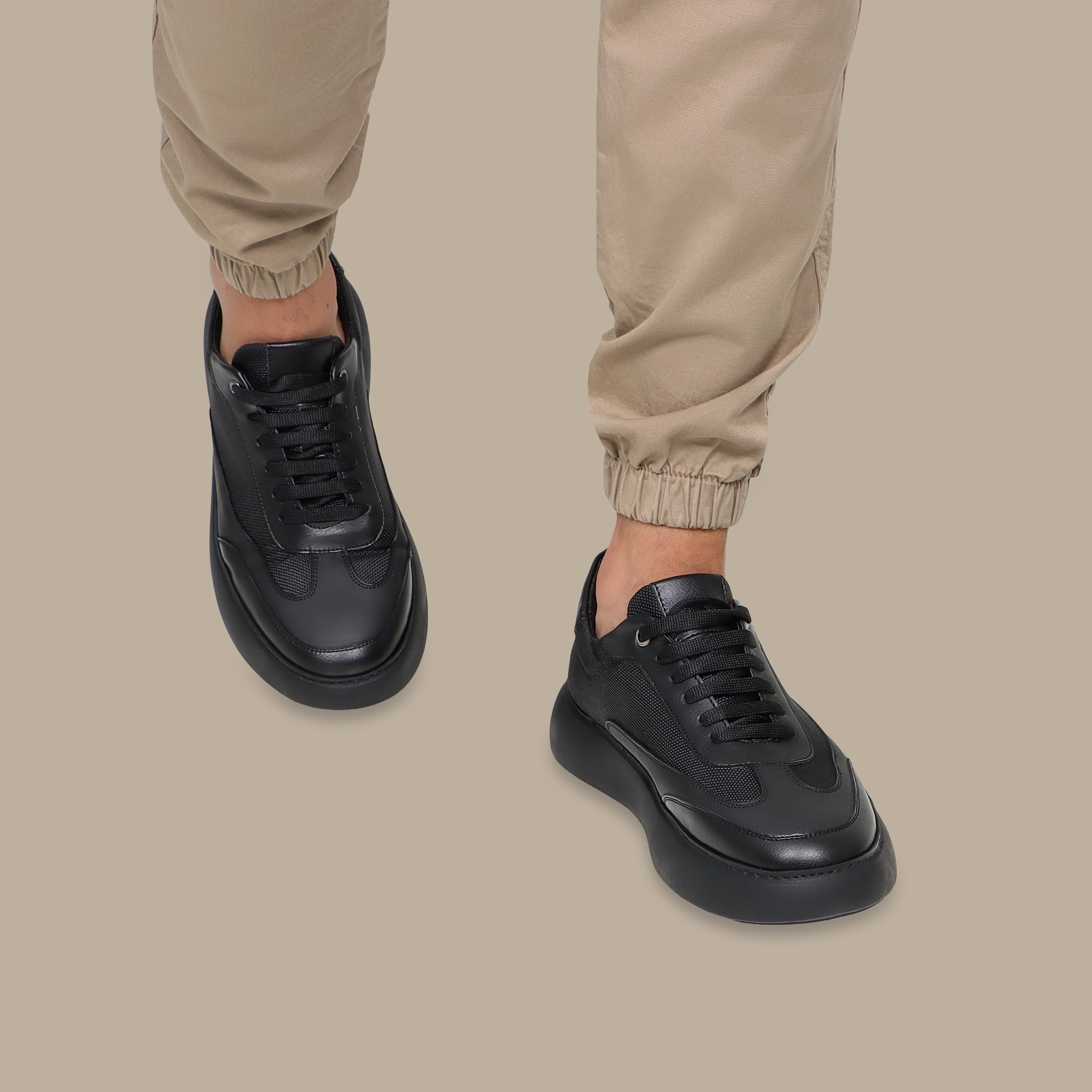 All-Black Chunky Leather Sneakers