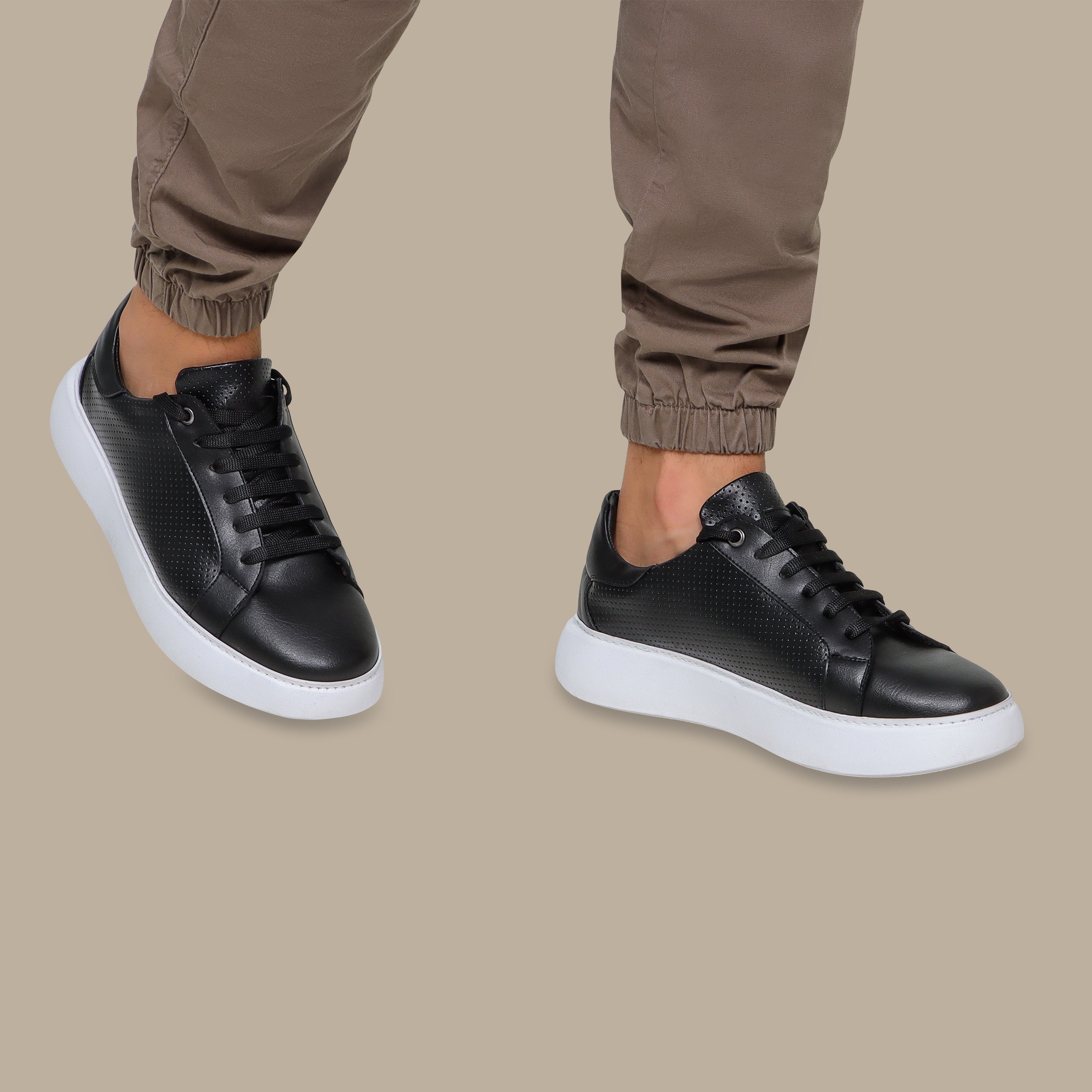 Black Dotted Trainers with Textured Detail