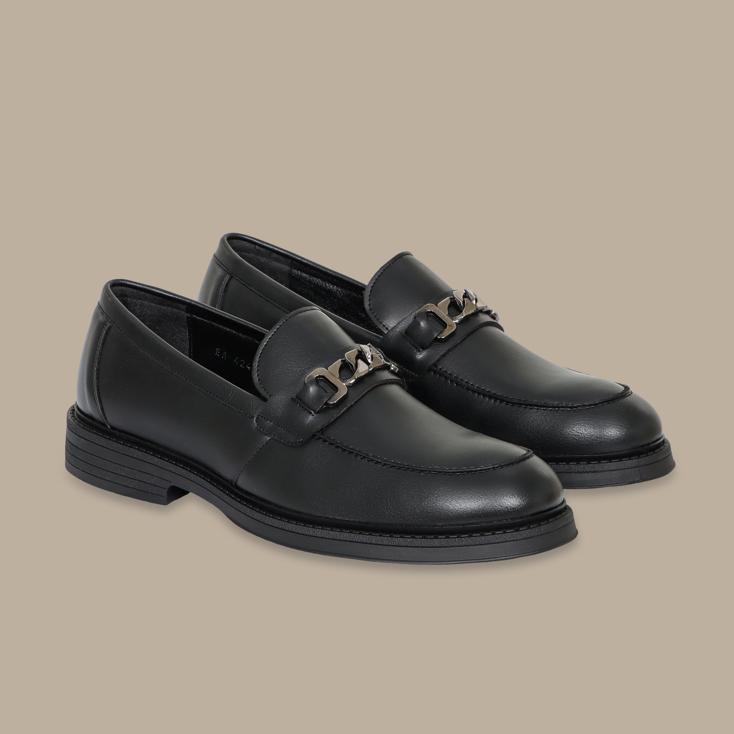 Black Leather Loafers with Appliqué