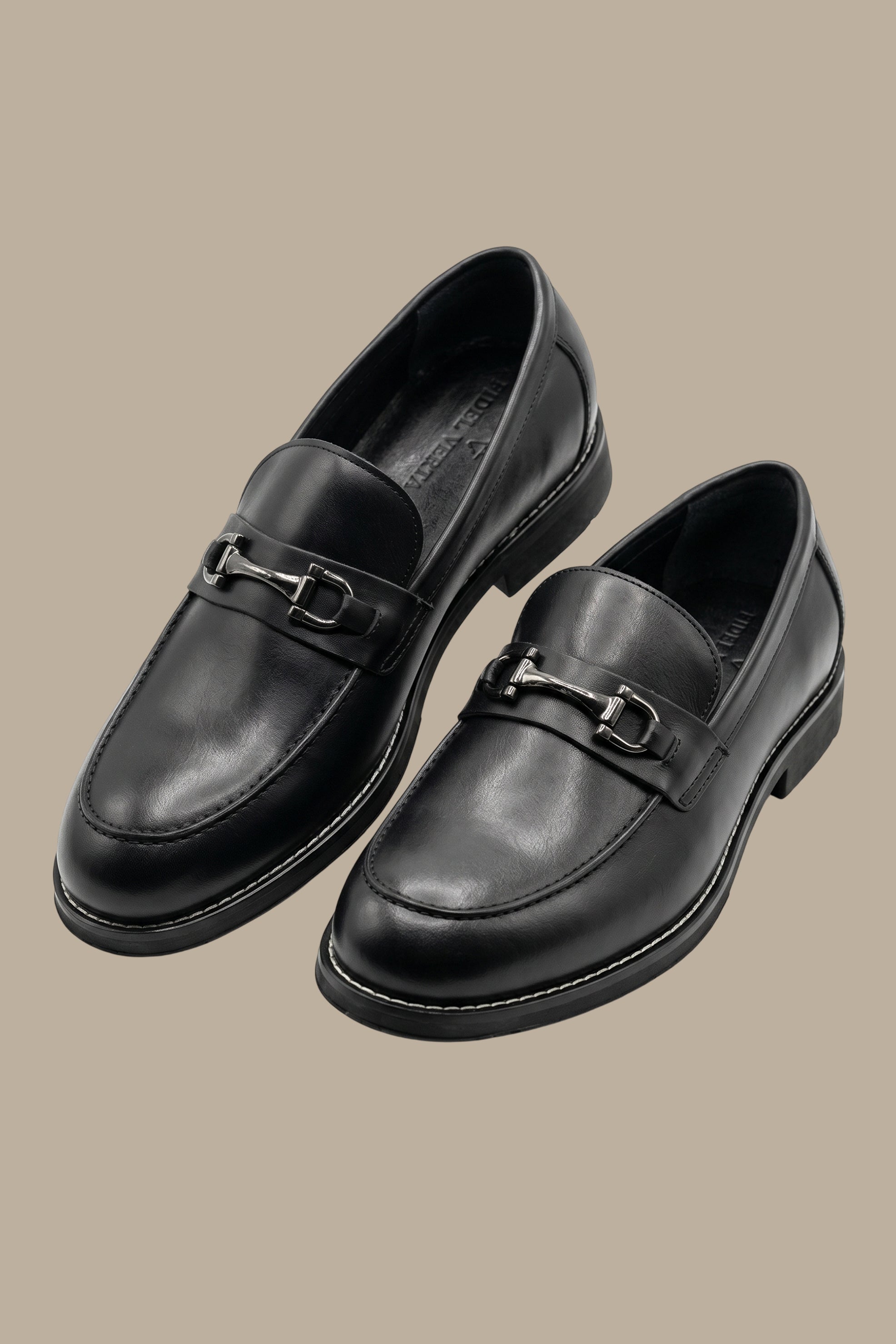 Black Leather Loafers with Appliqué