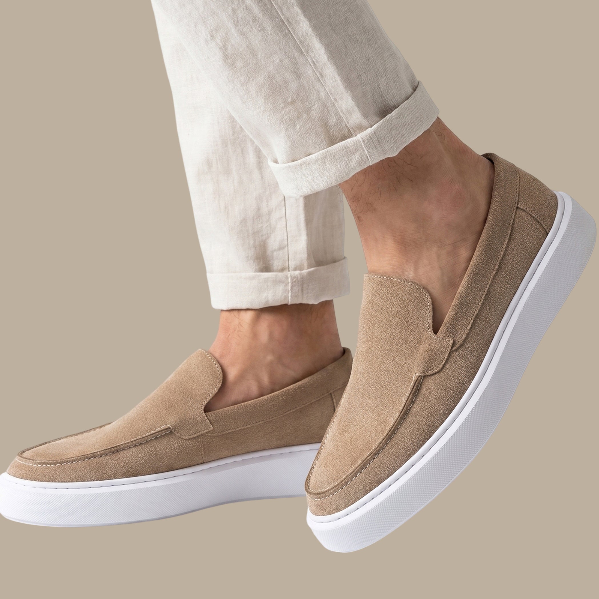 Beige Suede Casual Loafers