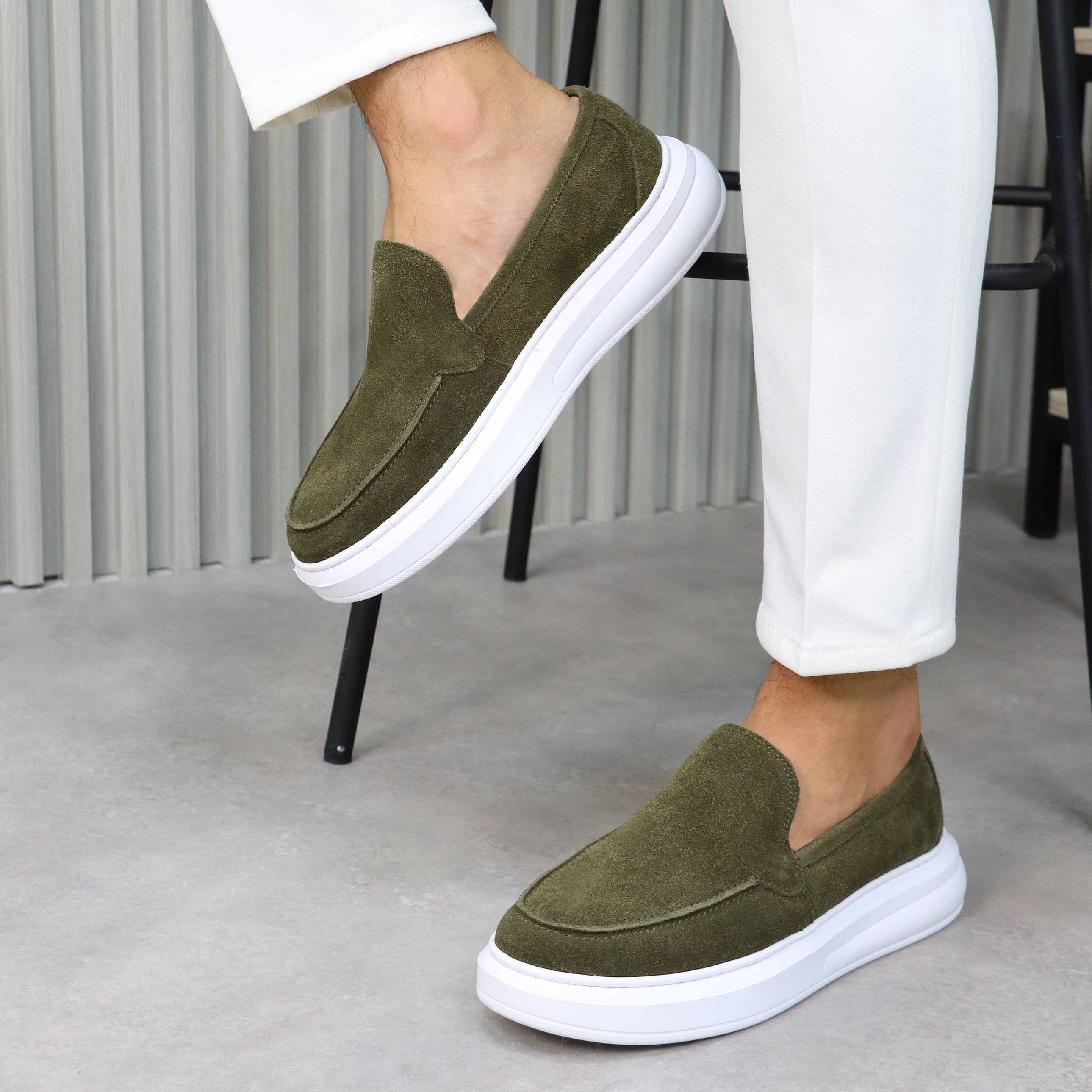 Olive Suede Casual Loafers