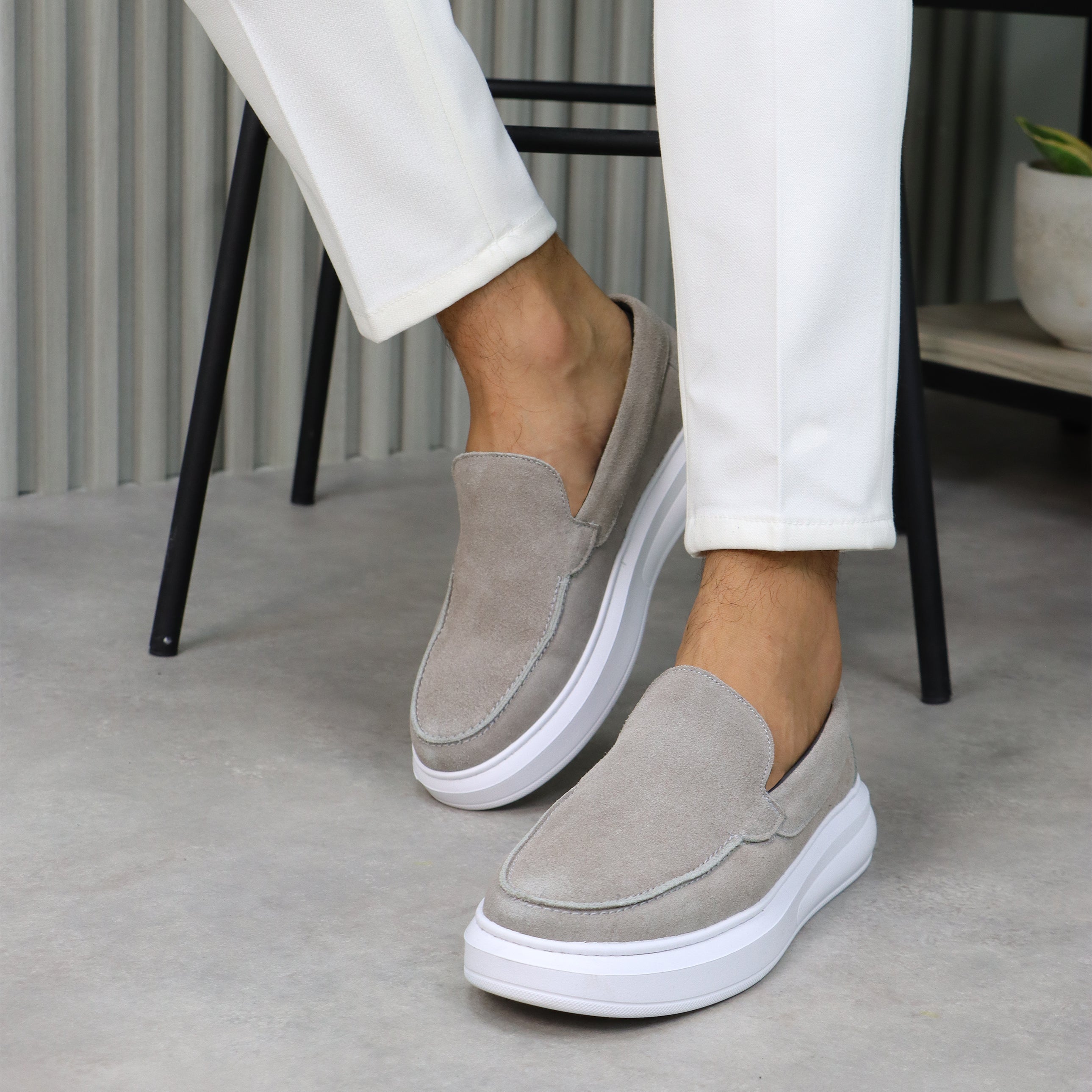 Light Grey Suede Casual Loafers