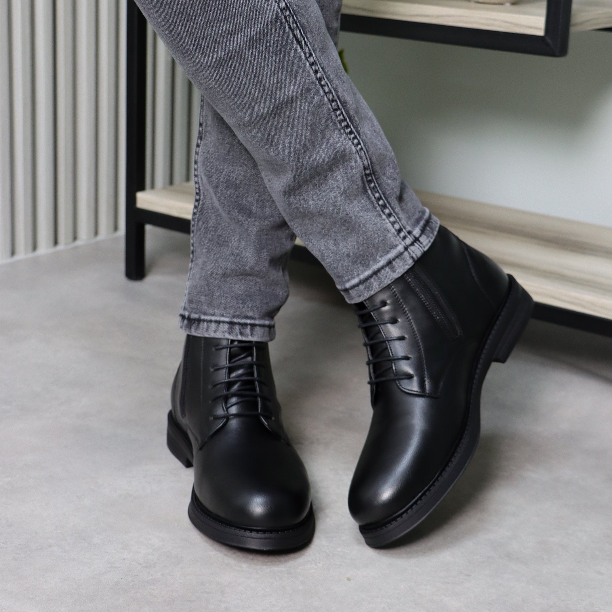 Classic Black Lace-Up Ankle Boots