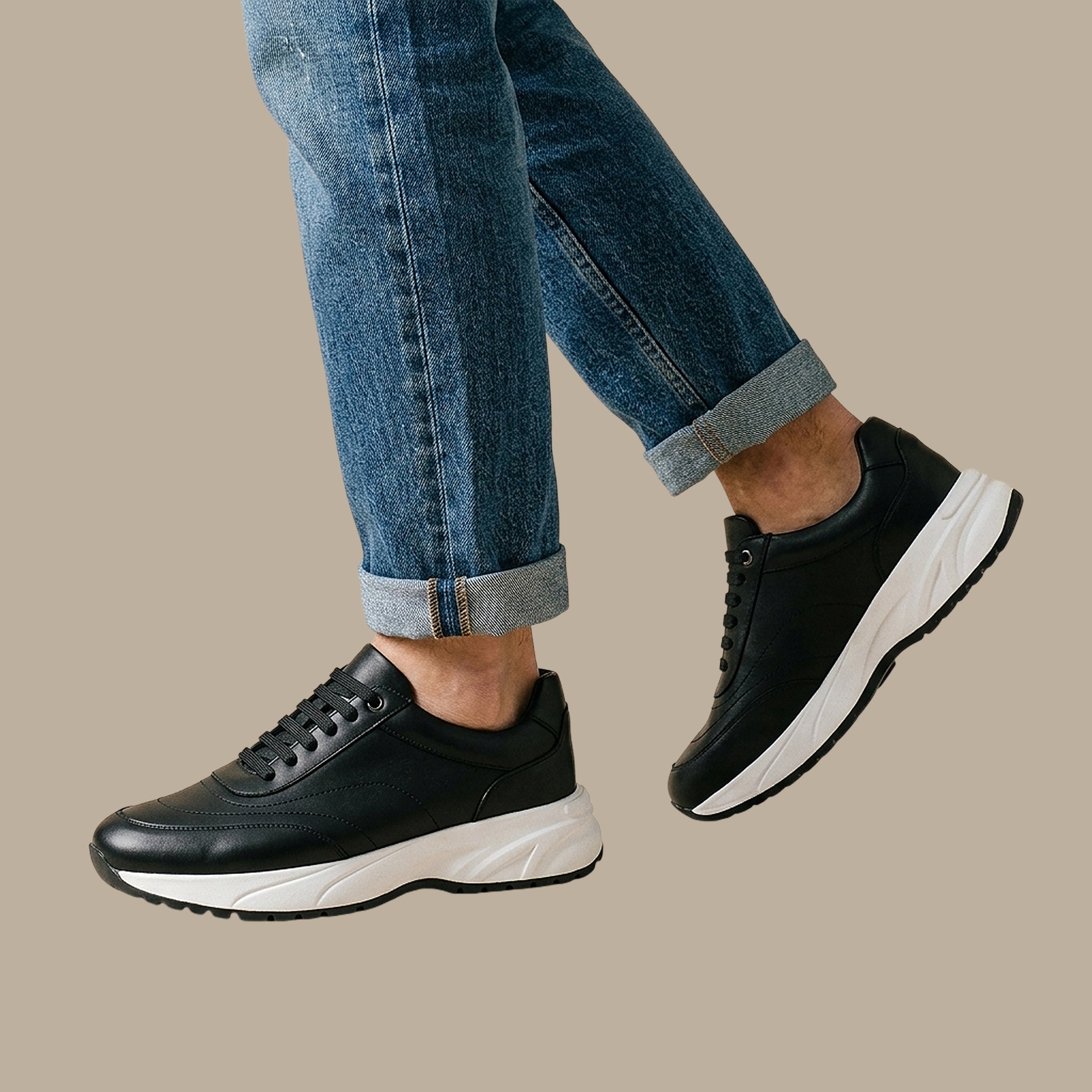 Lace-Up Leather Sneakers – Black