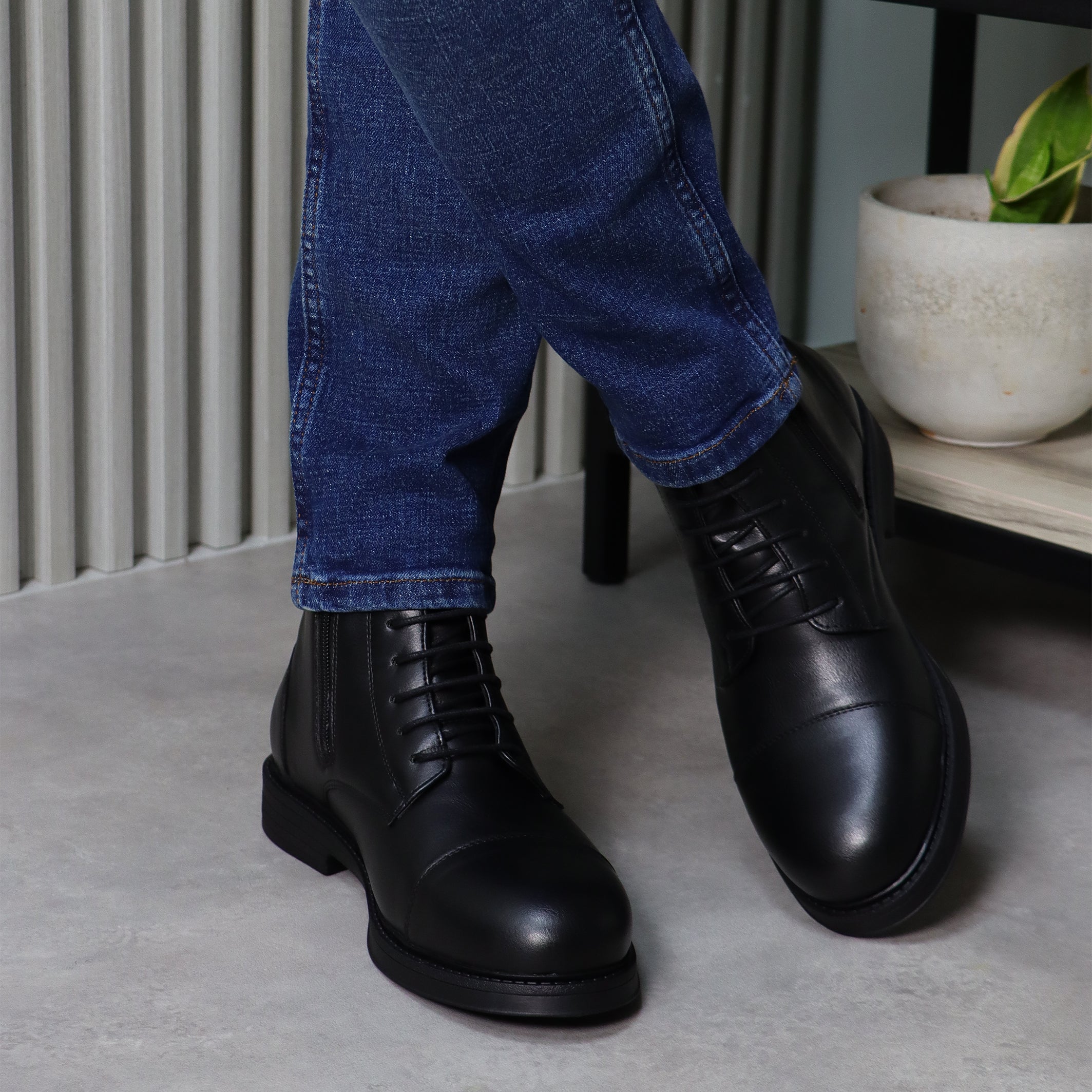 Black Oxford Lace-Up Ankle Boots
