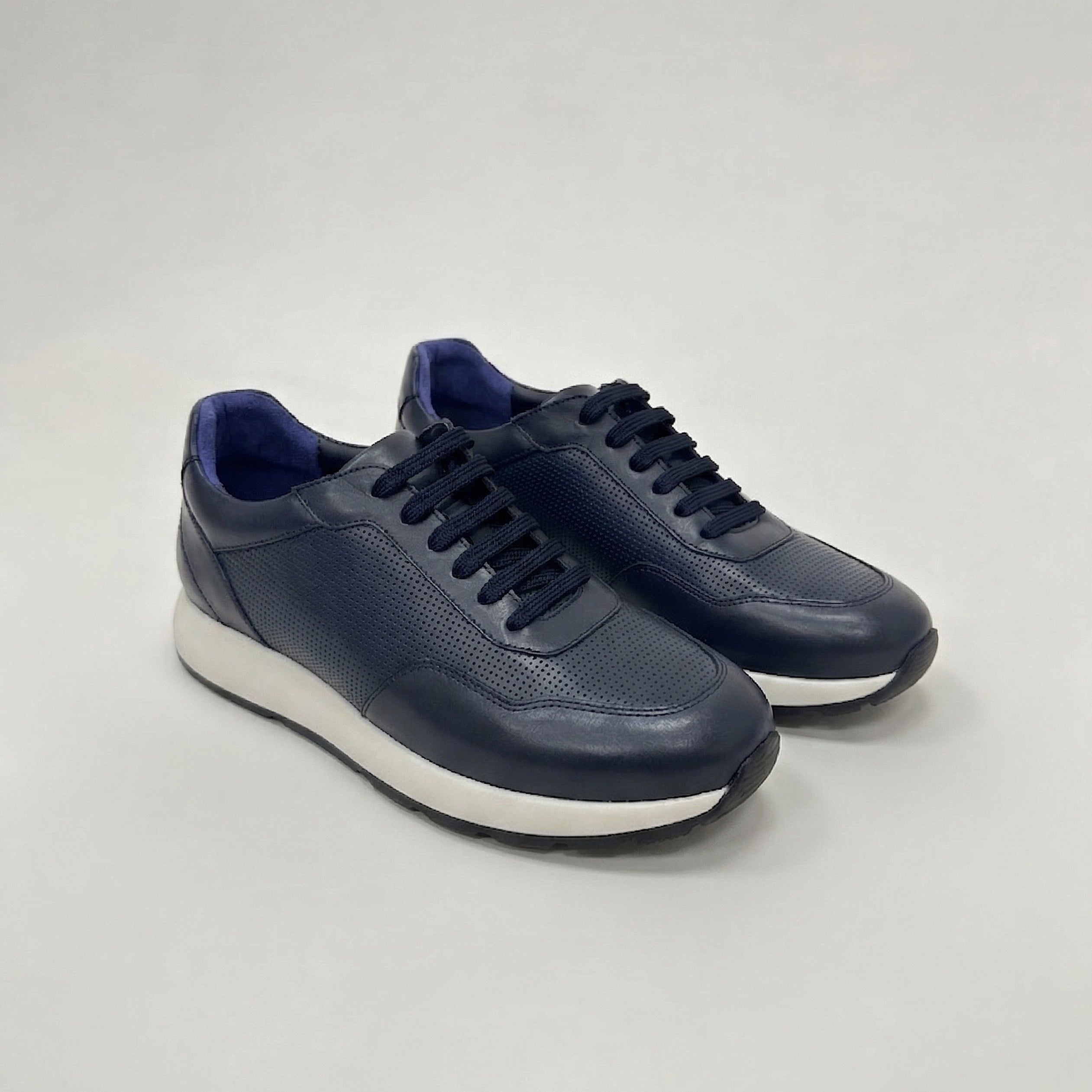 Navy Dotted Leather Low-Cut Trainer