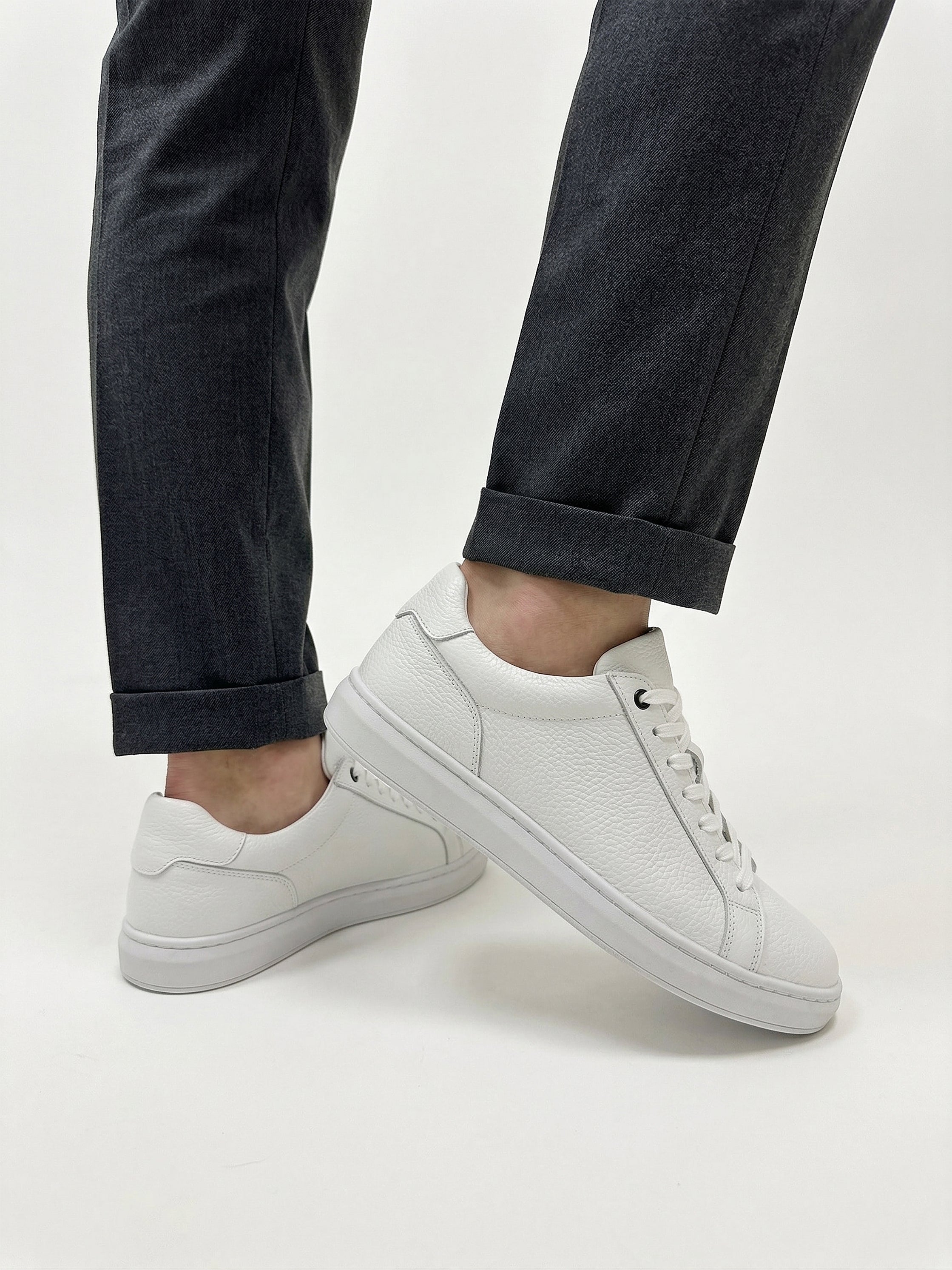 White Structured Leather Trainer