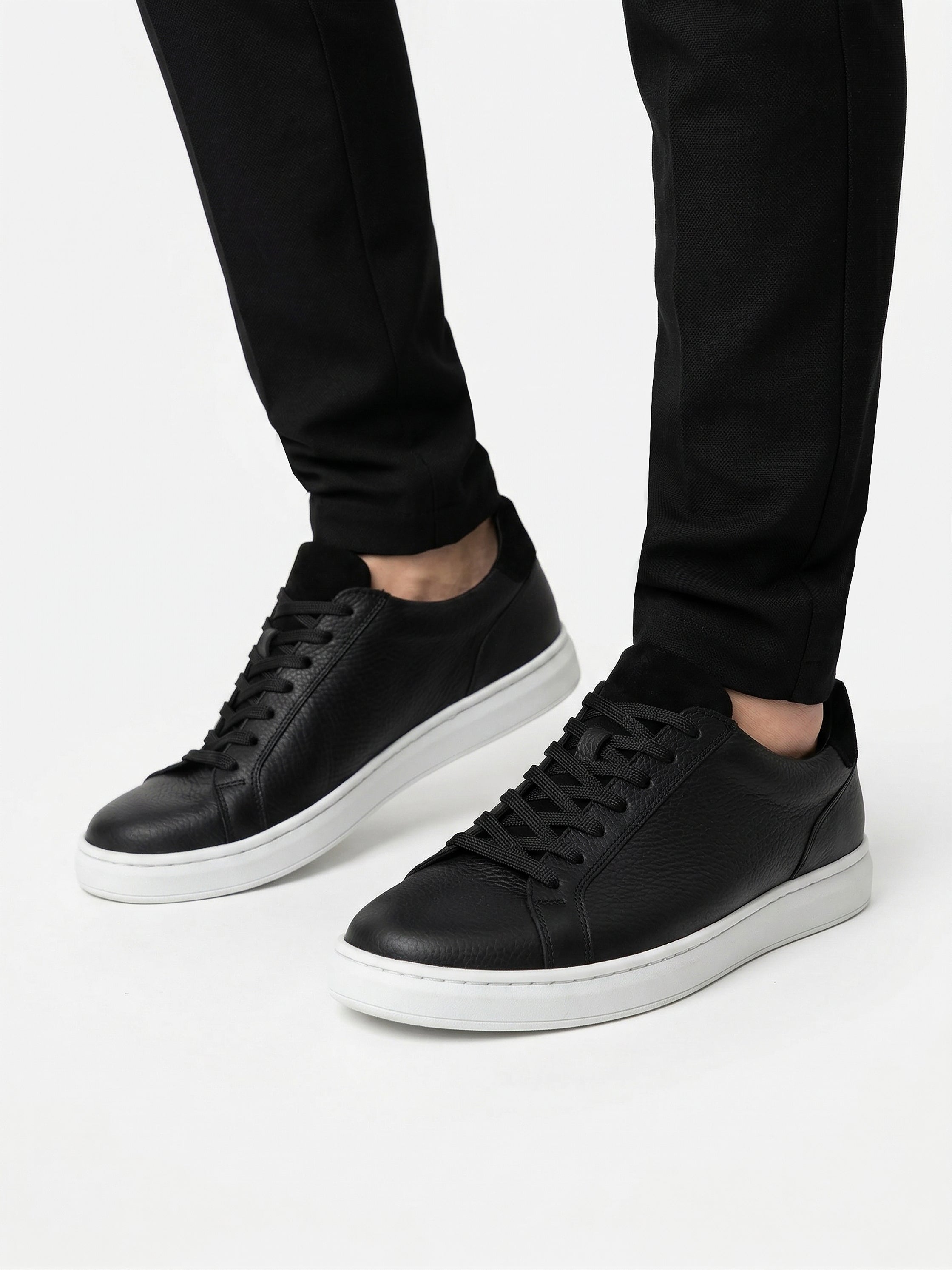 Black Structured Leather Trainer