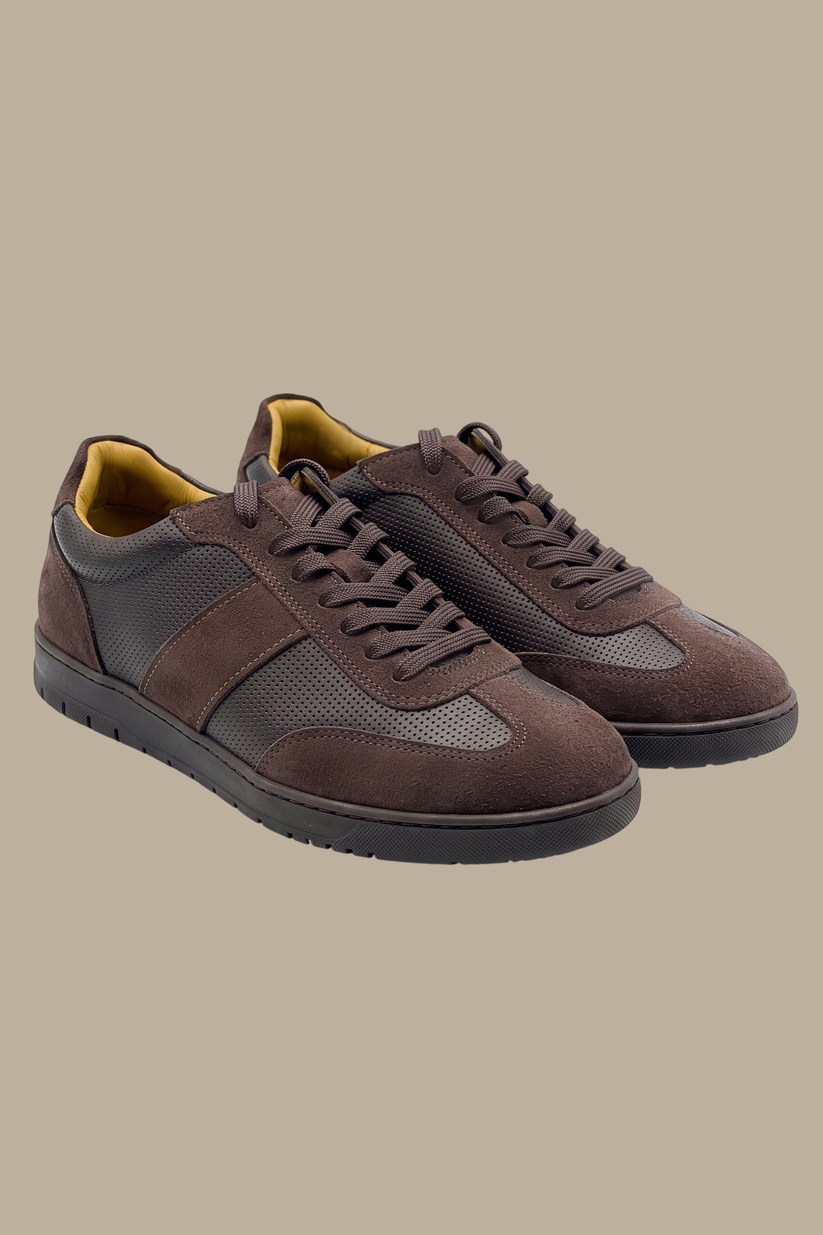 Perforated Leather Sneakers with Suede Top