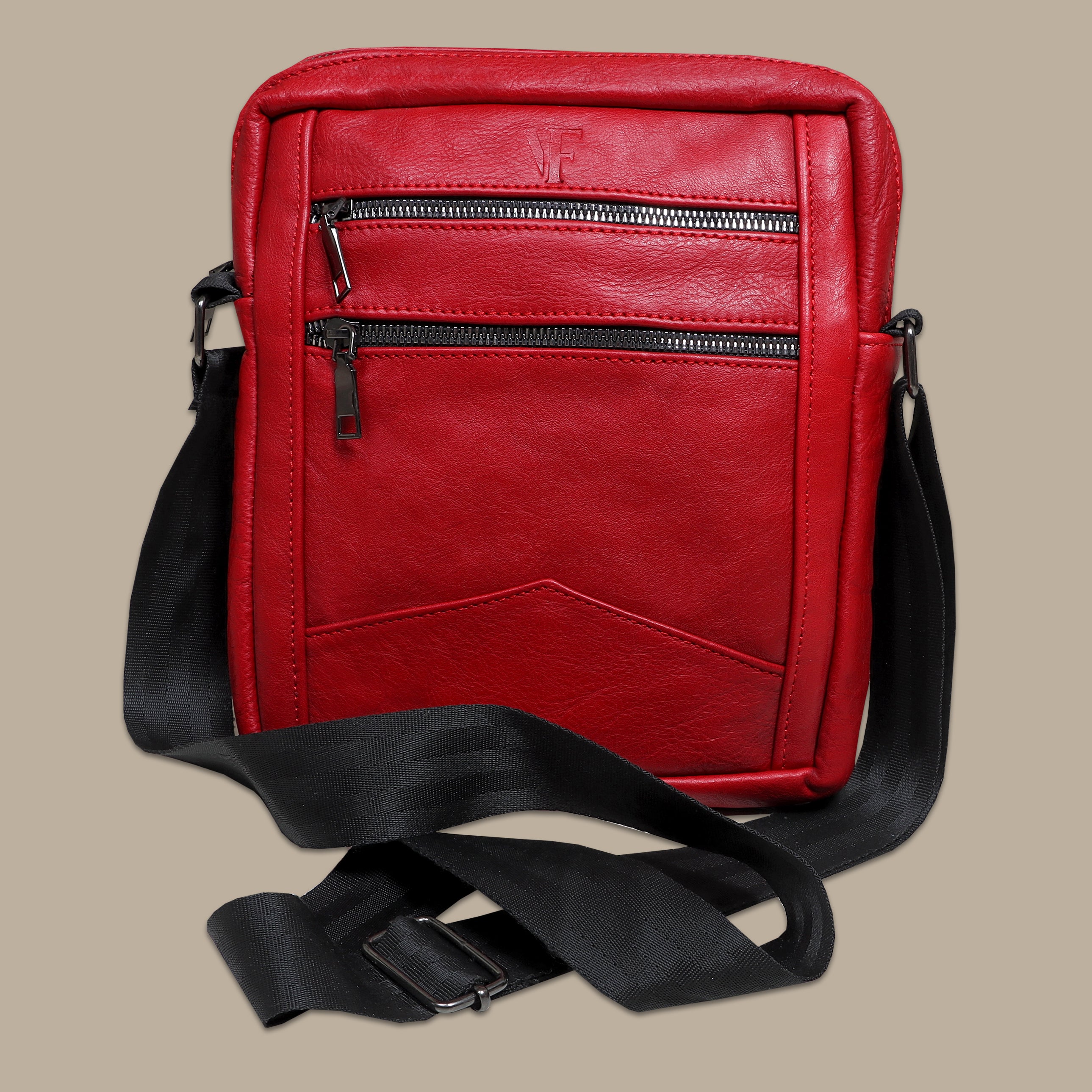 Red Elegance: Stylish Cross Bag with Back Zippers and Belt Accent
