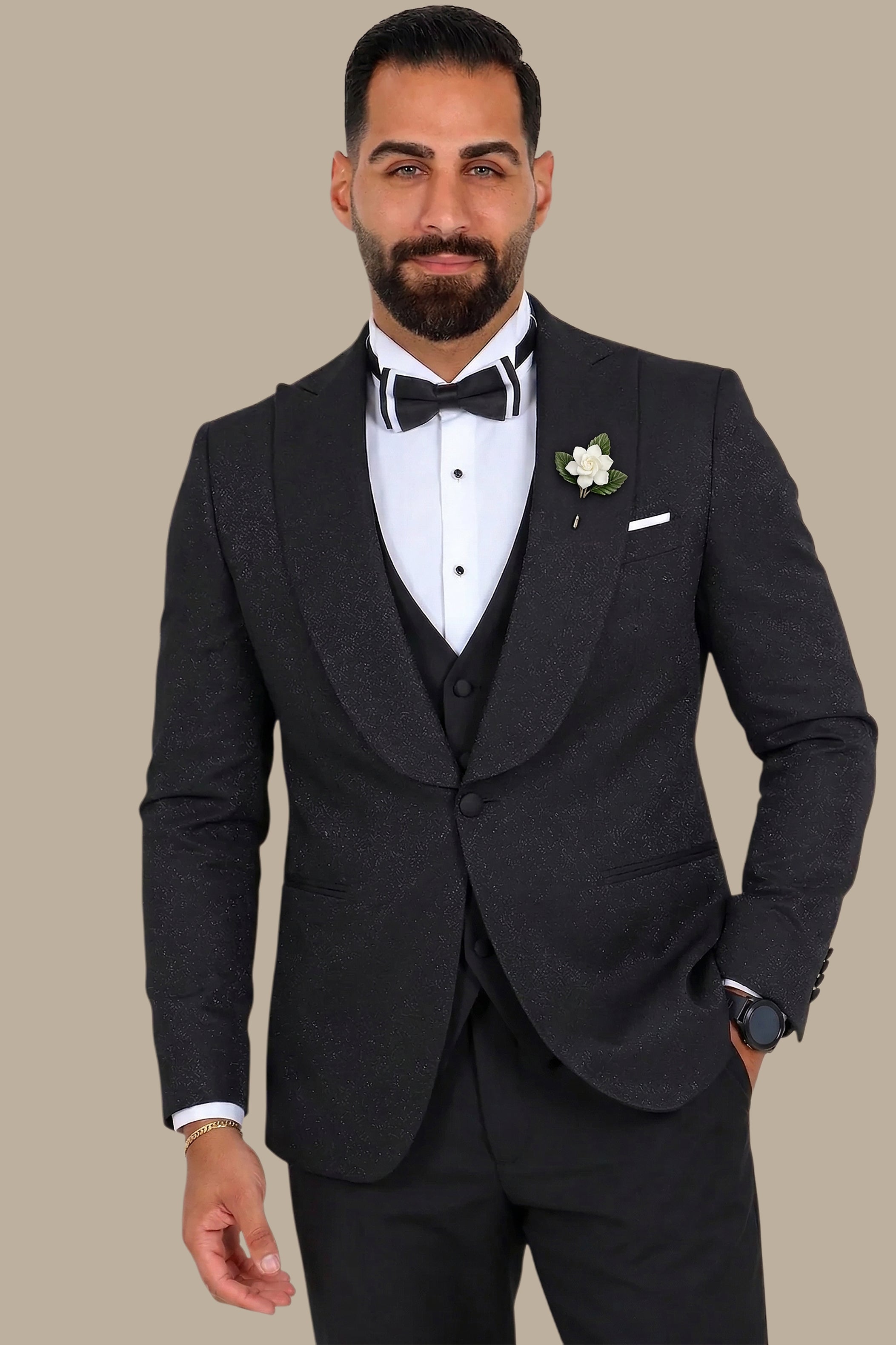 Timeless Elegance: Black Tuxedo FV 3-Piece Set with Peak Lape
