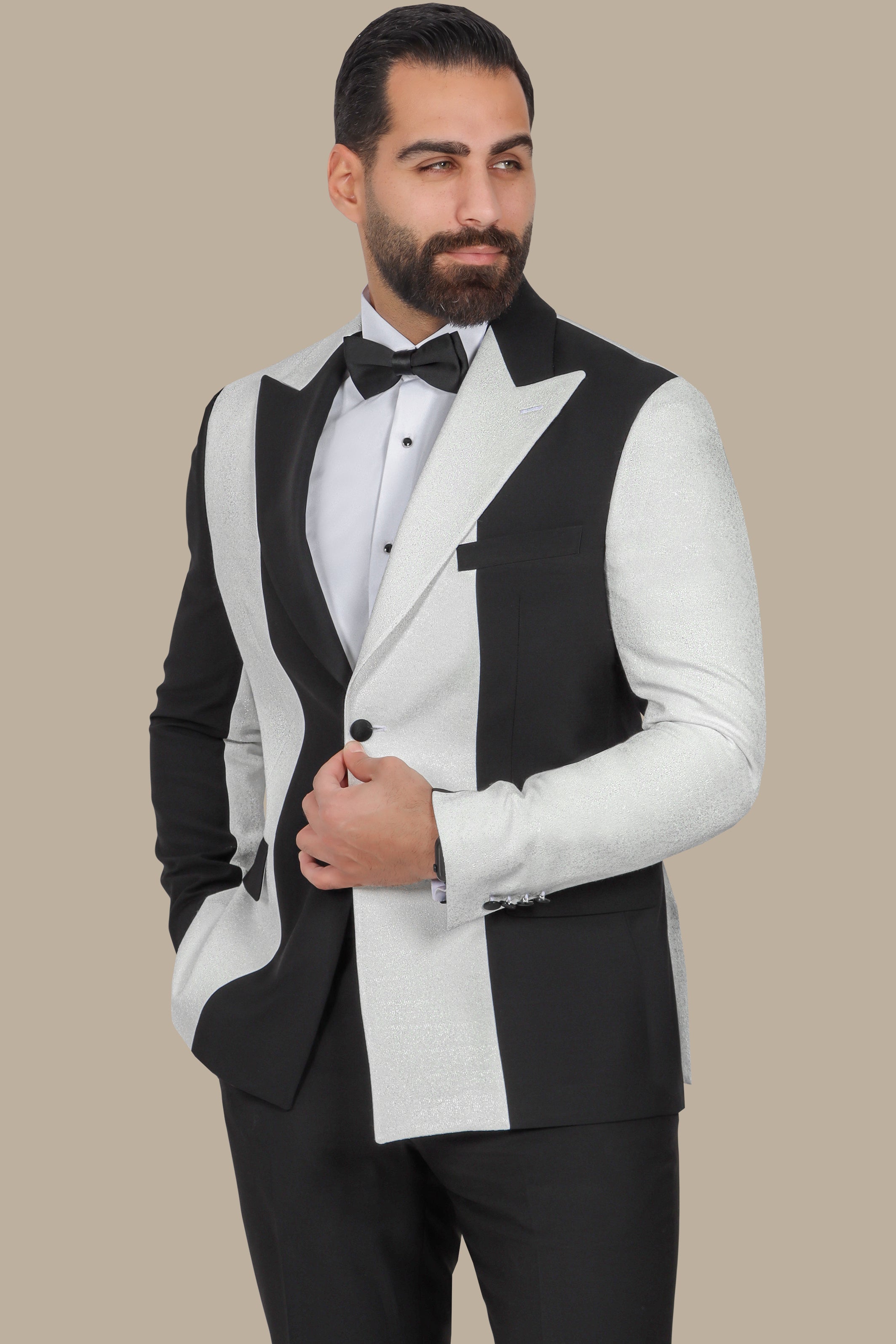 Off-White Tuxedo with Black Peak Lapel