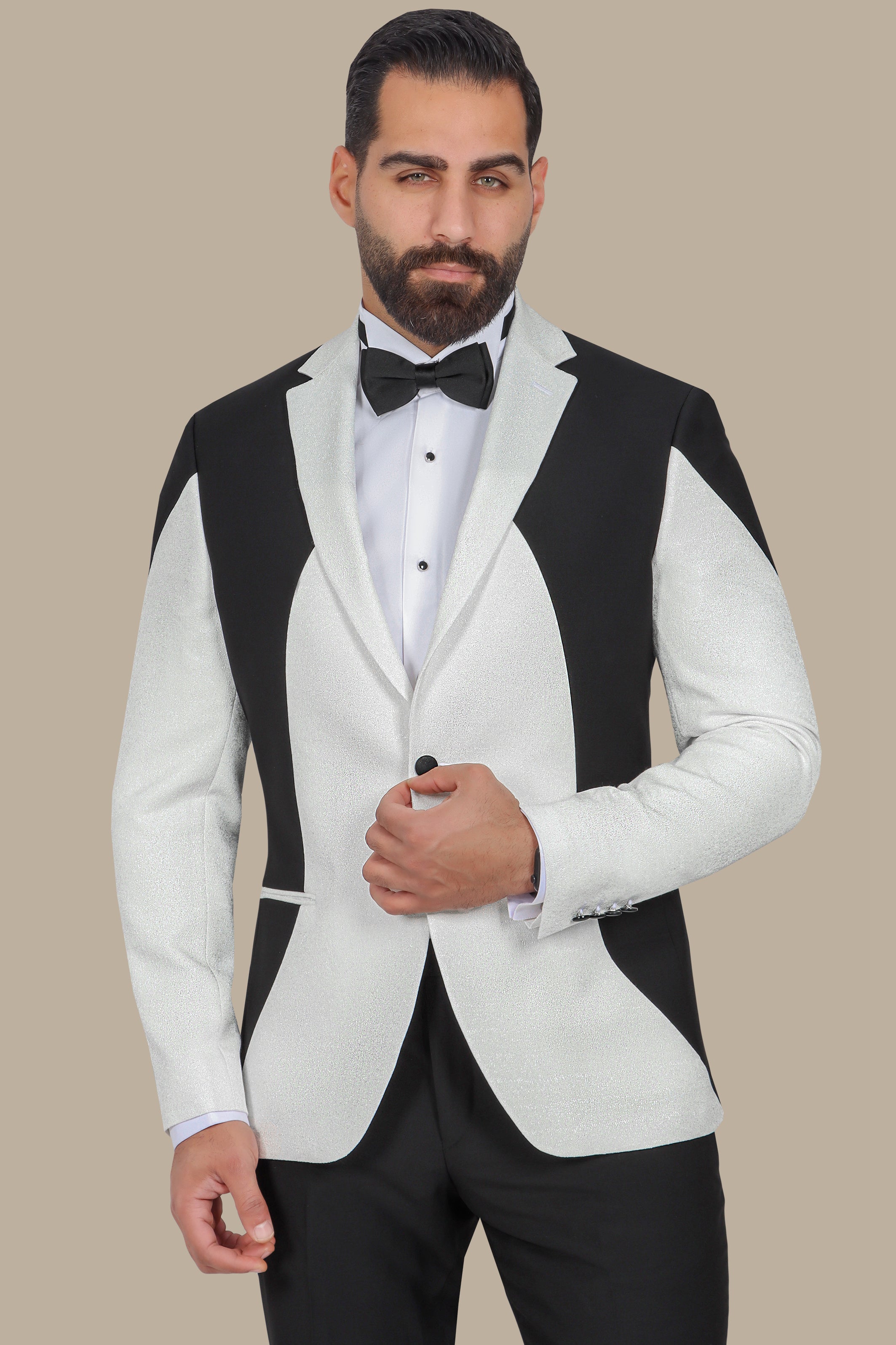 Off-White Tuxedo with Black Notch Lapel