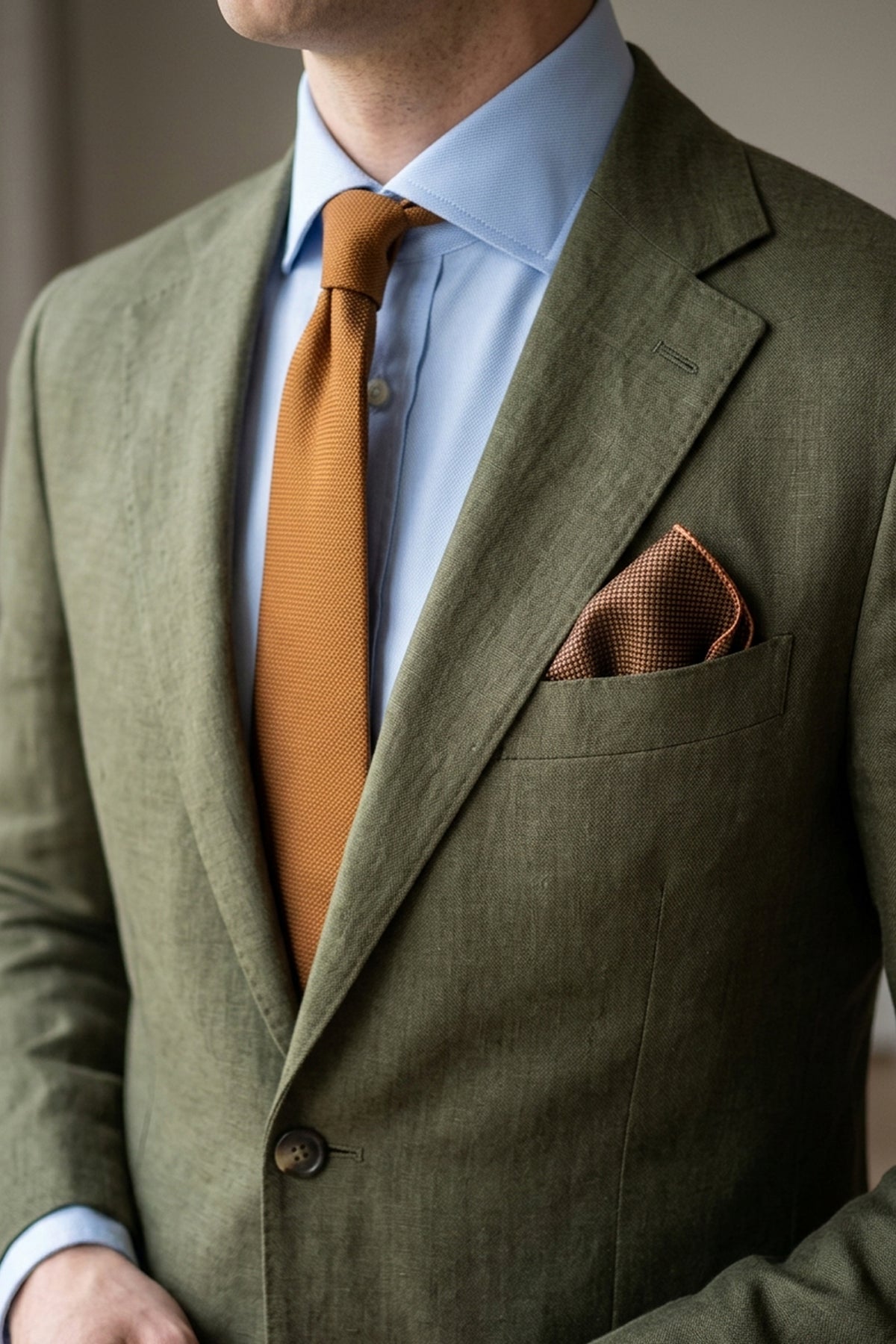 Khaki Structured Plain Pocket Square
