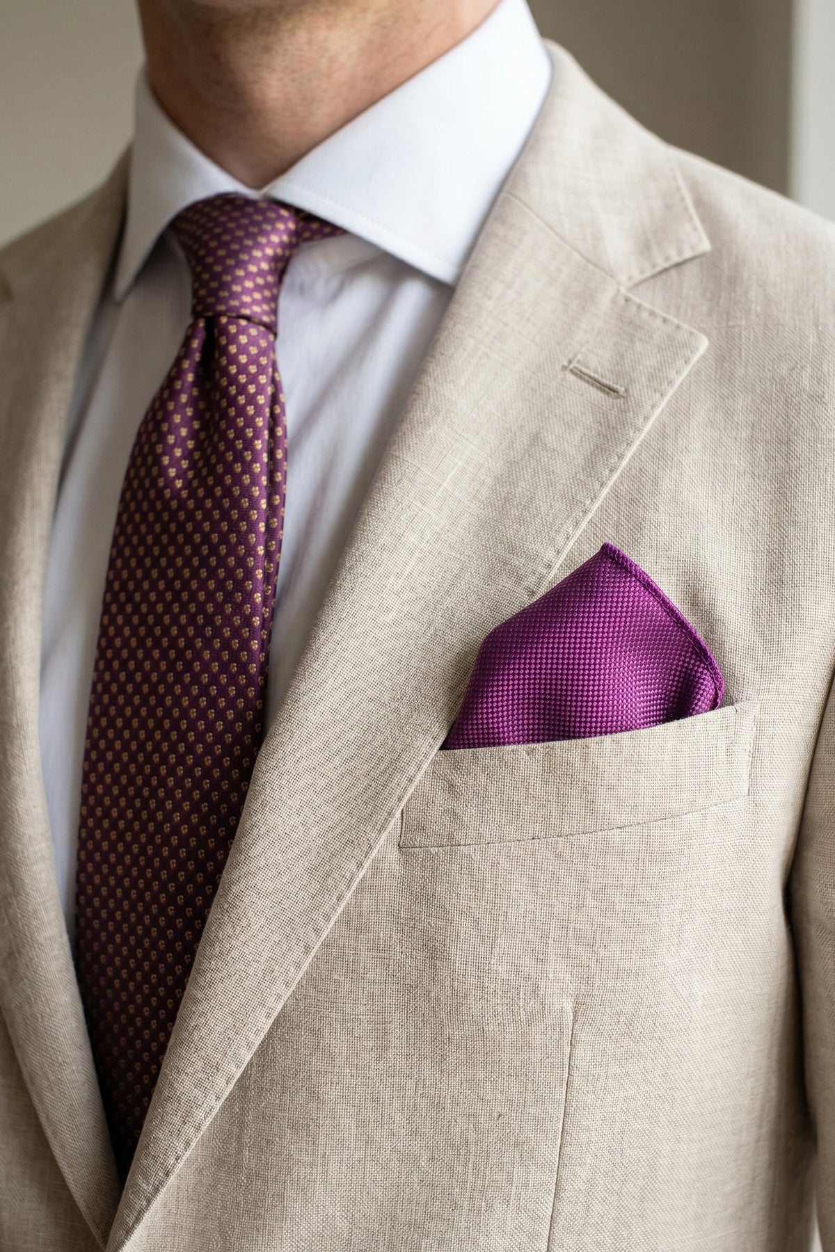 Purple Pocket Square with Structured Plain Design