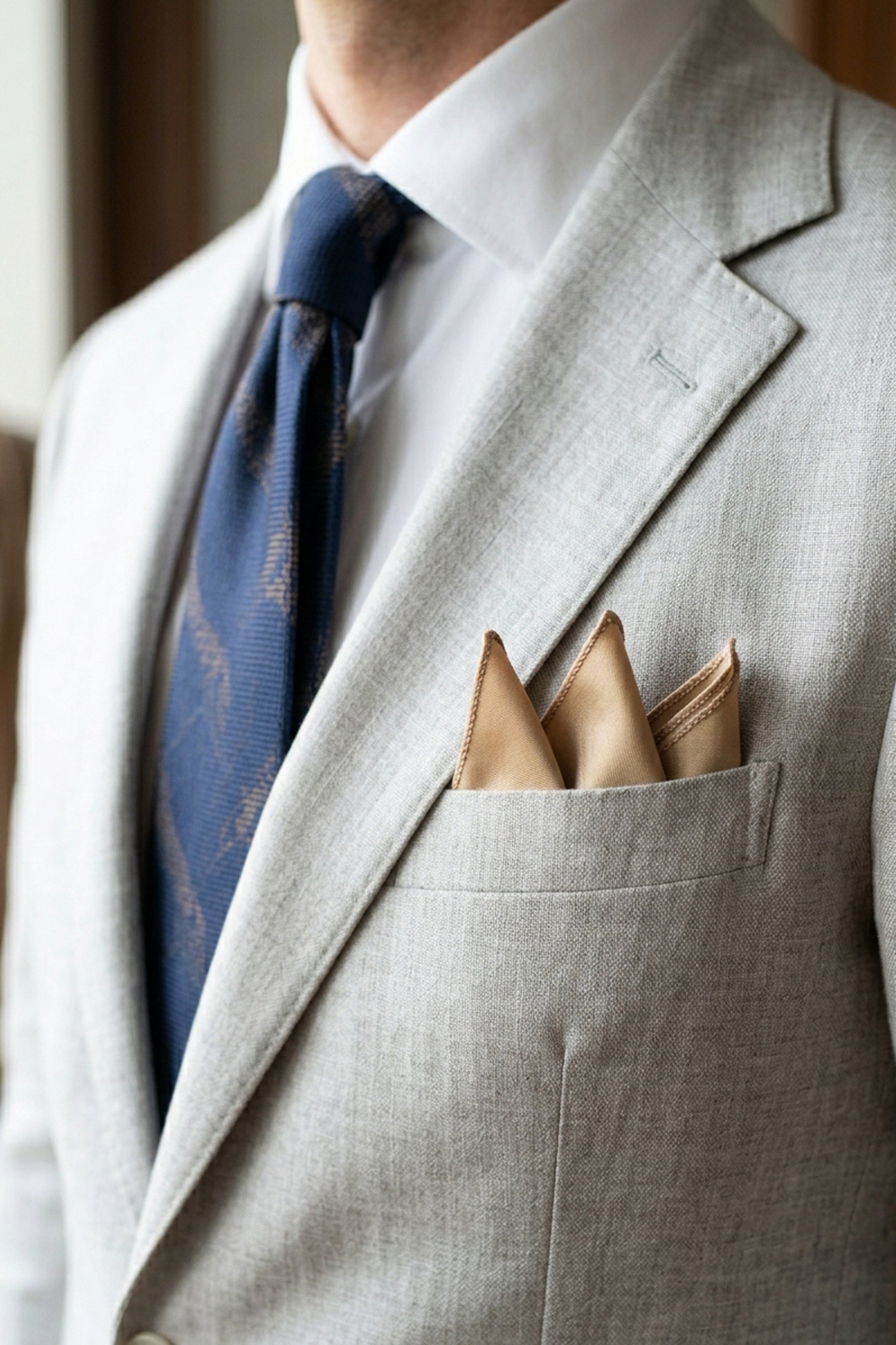 Beige Satin Plain Pocket Square