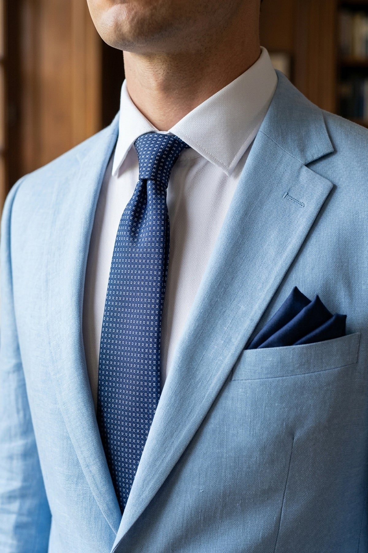 Navy Satin Plain Pocket Square