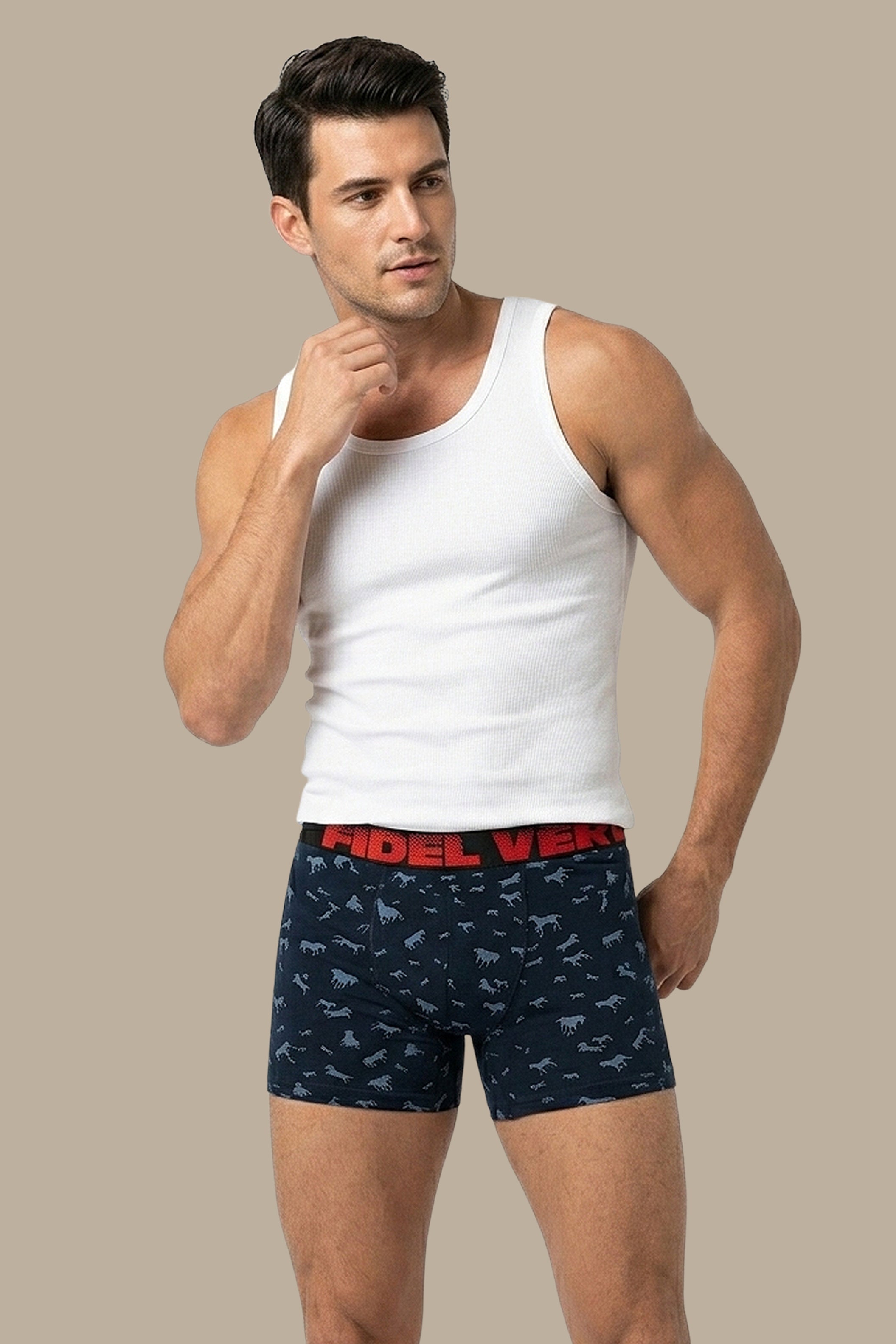 Navy Boxer with Horse Print