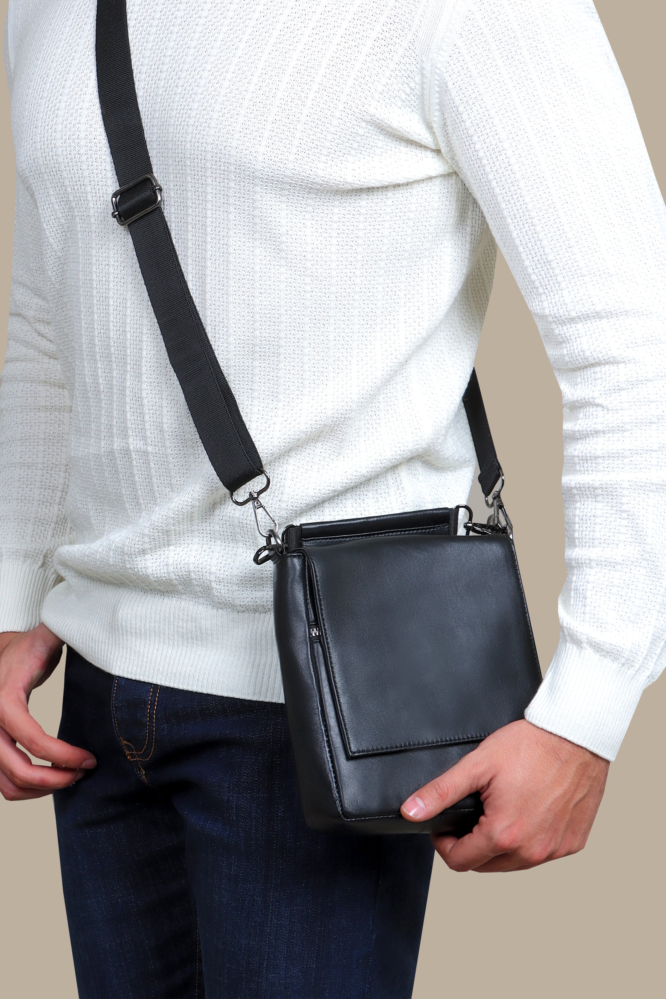 Urban Minimalism: Petite Black Leather Crossbody