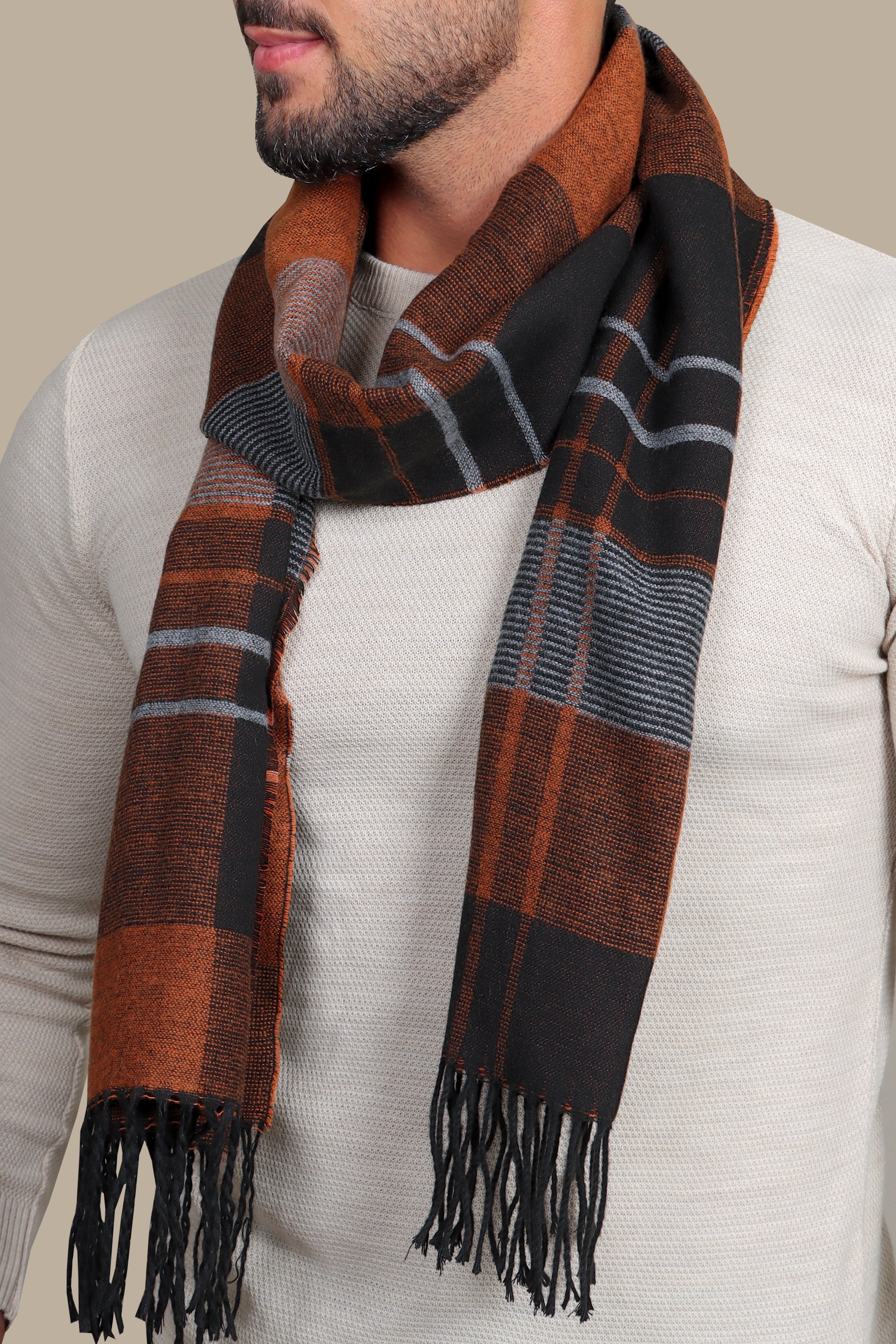 Chic Contrast: Black and Orange Wool Scarf with Striking Elegance