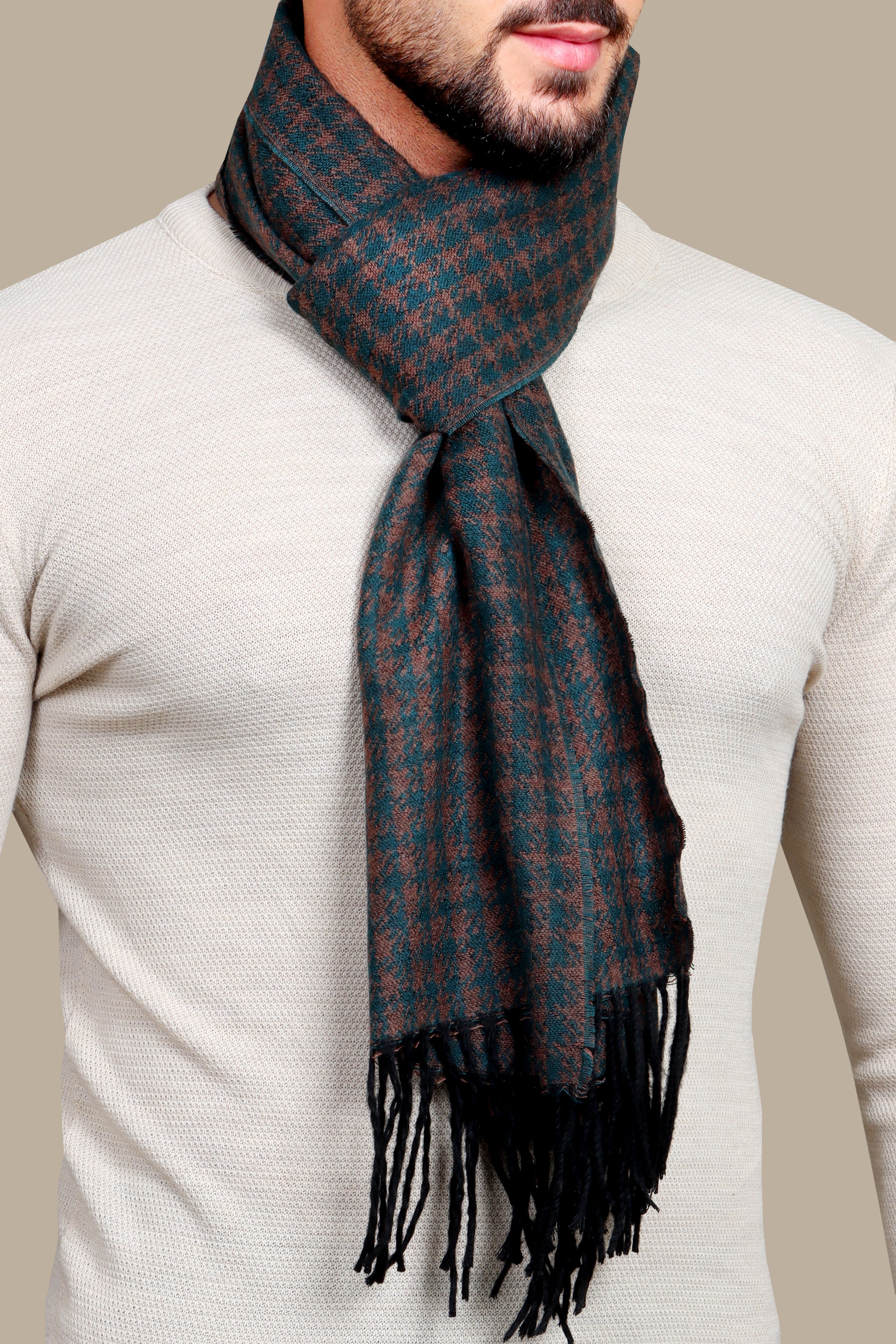 Emerald Elegance: Green Wool Nails head Print Scarf for Timeless Style