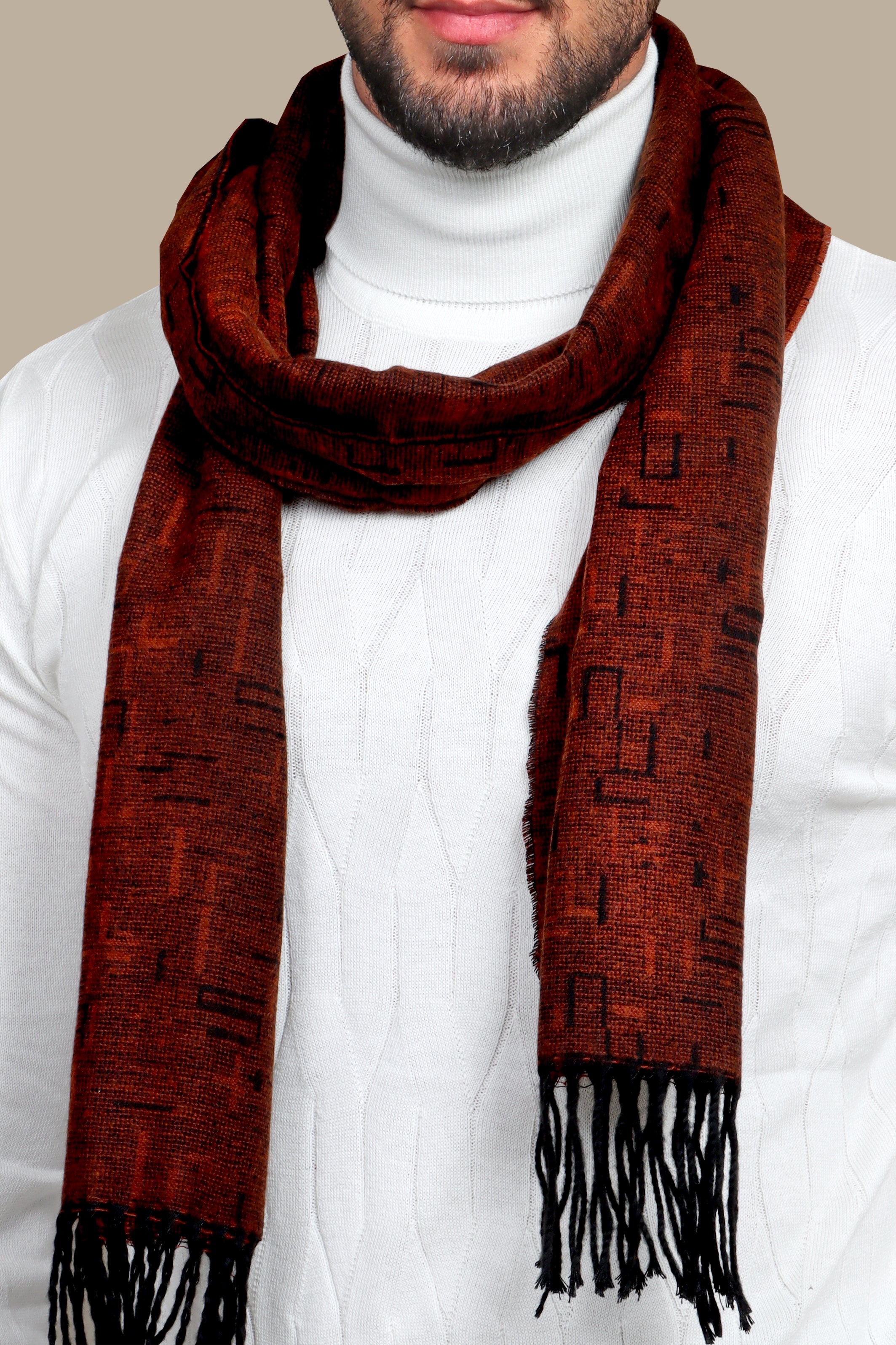Tret Essence: Wool Scarf with Brick Trellis Print