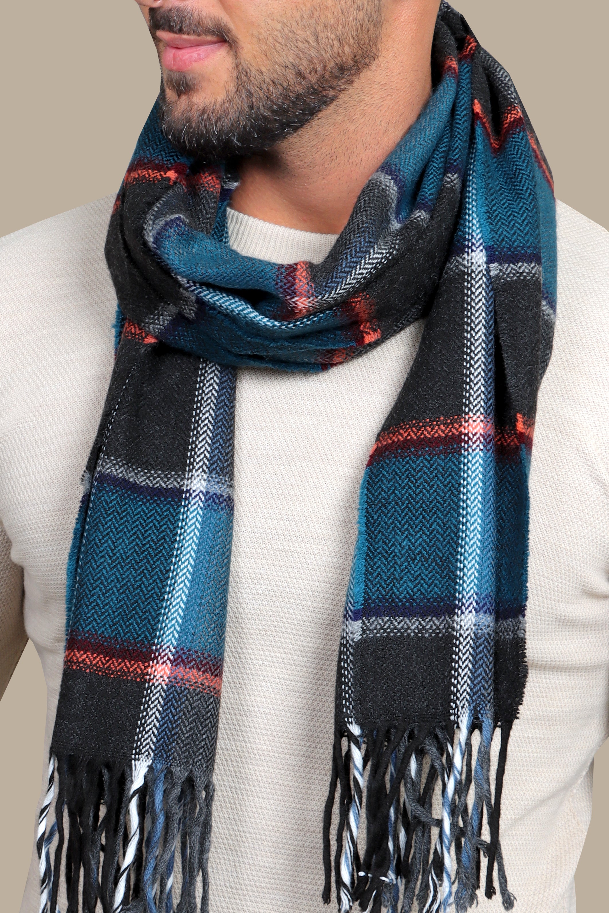 Heritage Elegance: Wool Herringbone Checks Scarf