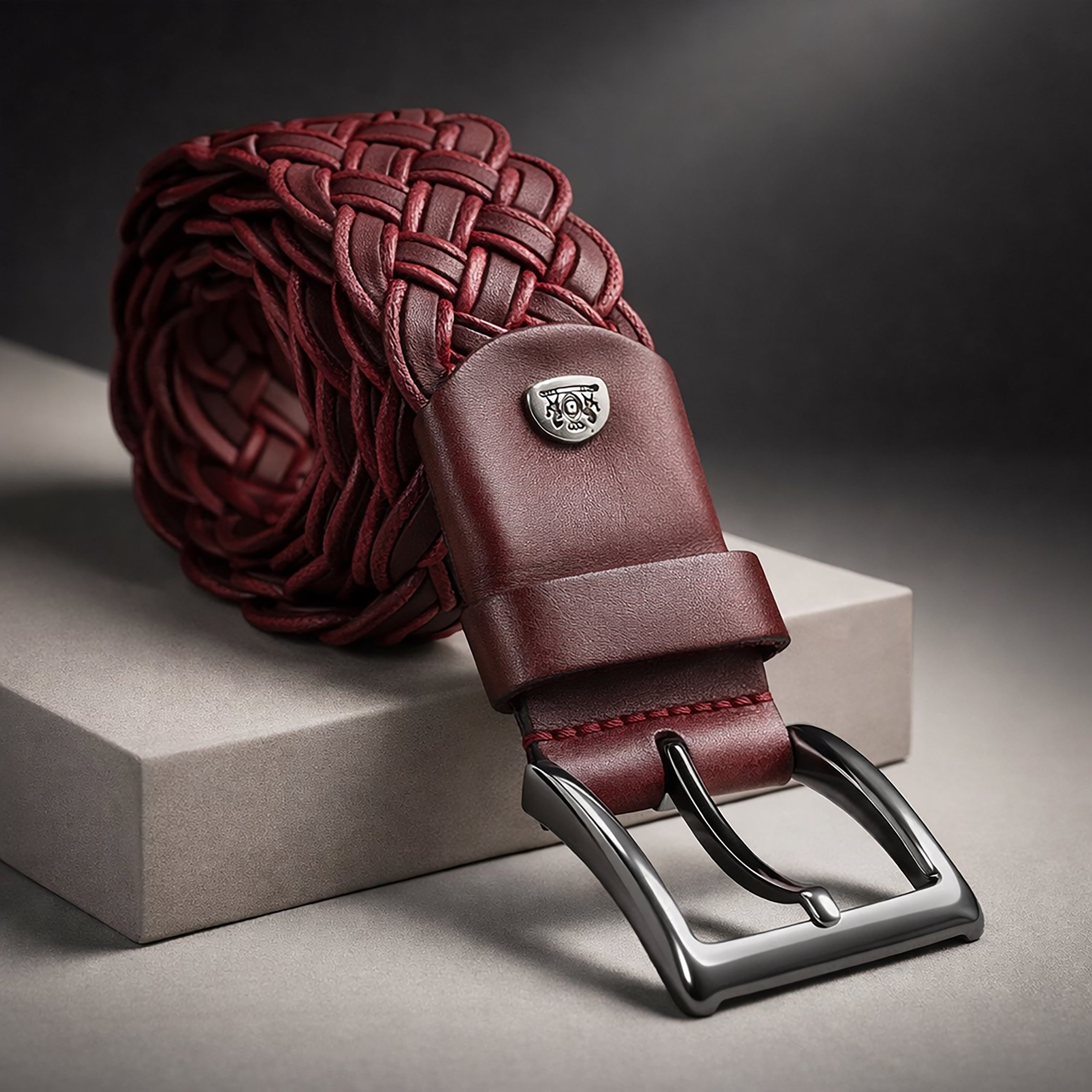 Burgundy Bliss: Braided Plain Leather Belt