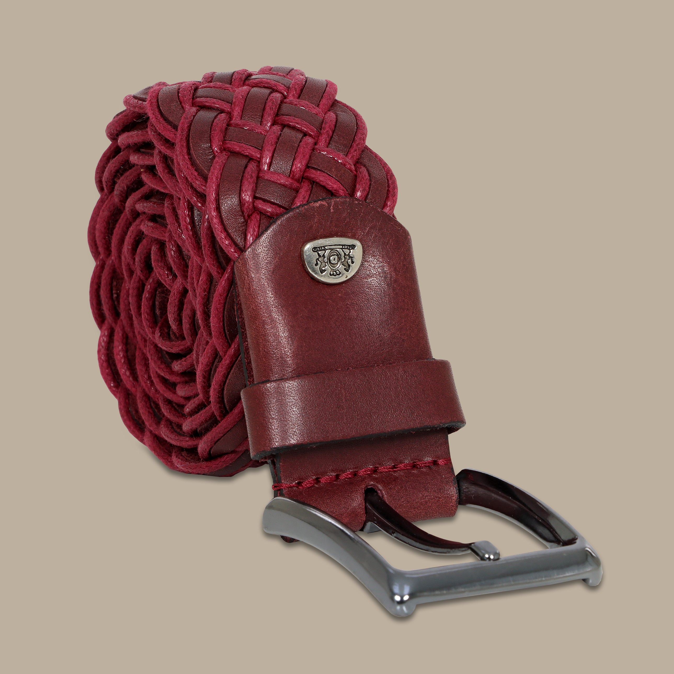 Burgundy Bliss: Braided Plain Leather Belt