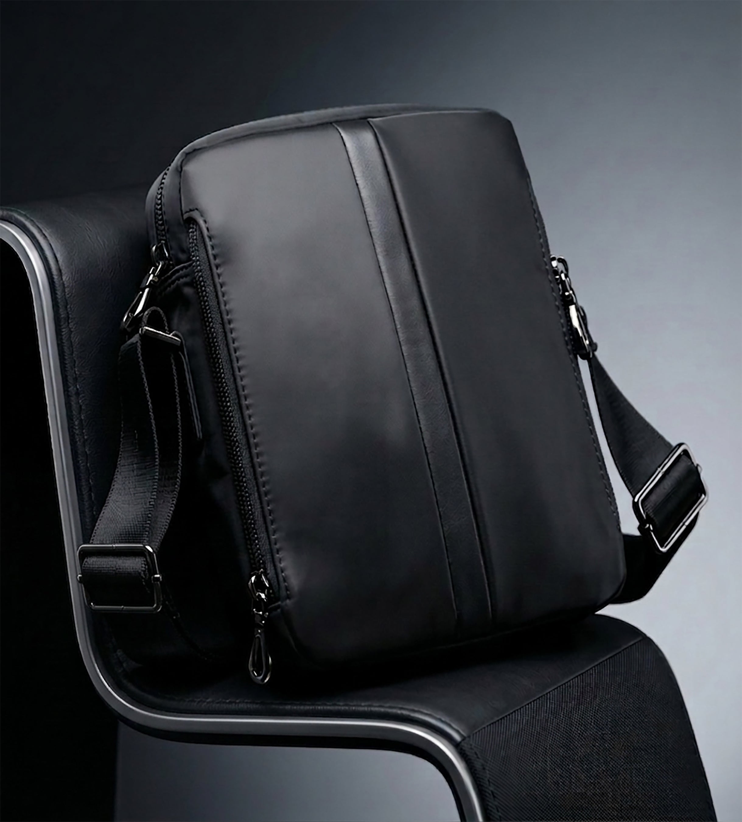 Black Crossbody Bag with Side Zipper