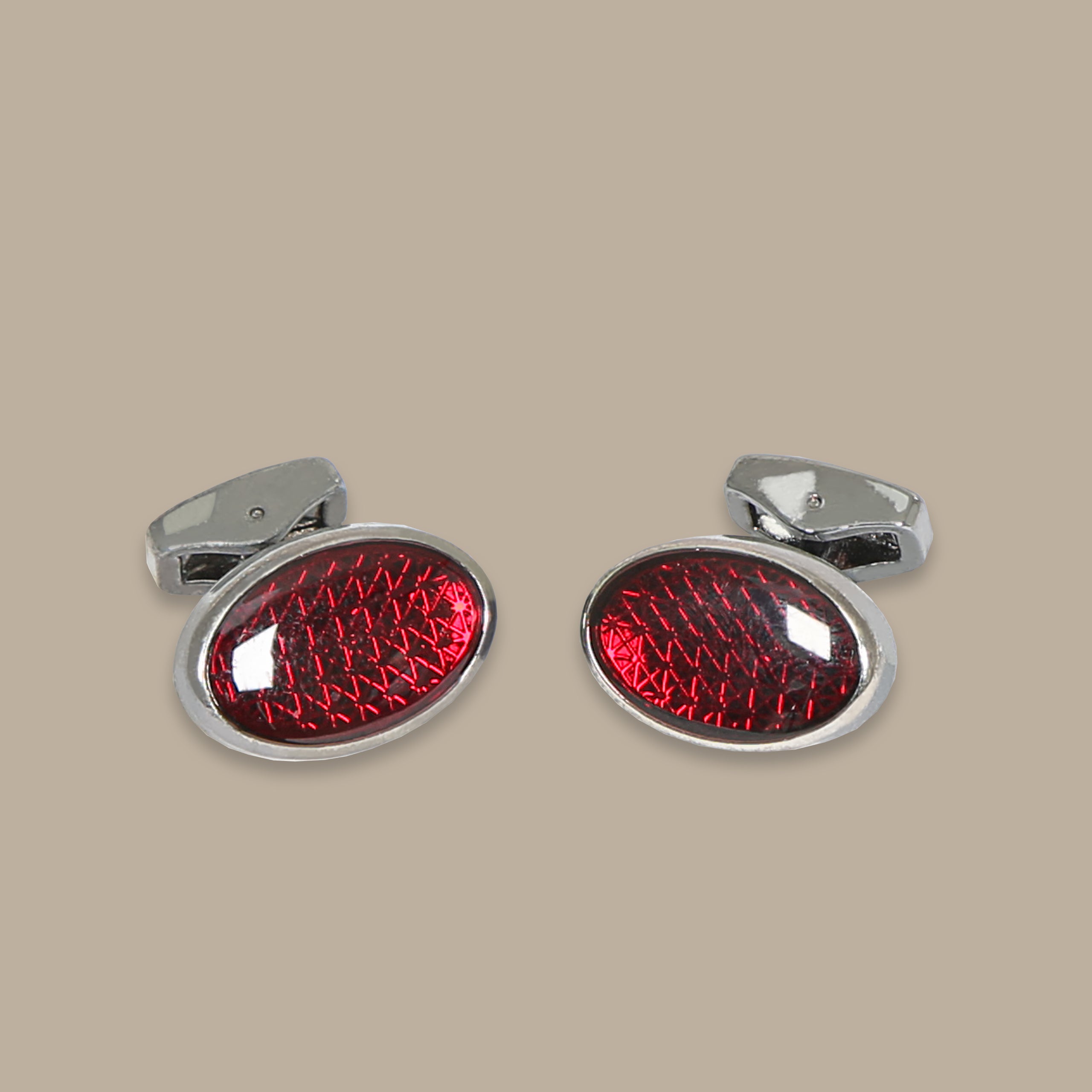 Dark Grey Oval Red Cufflinks