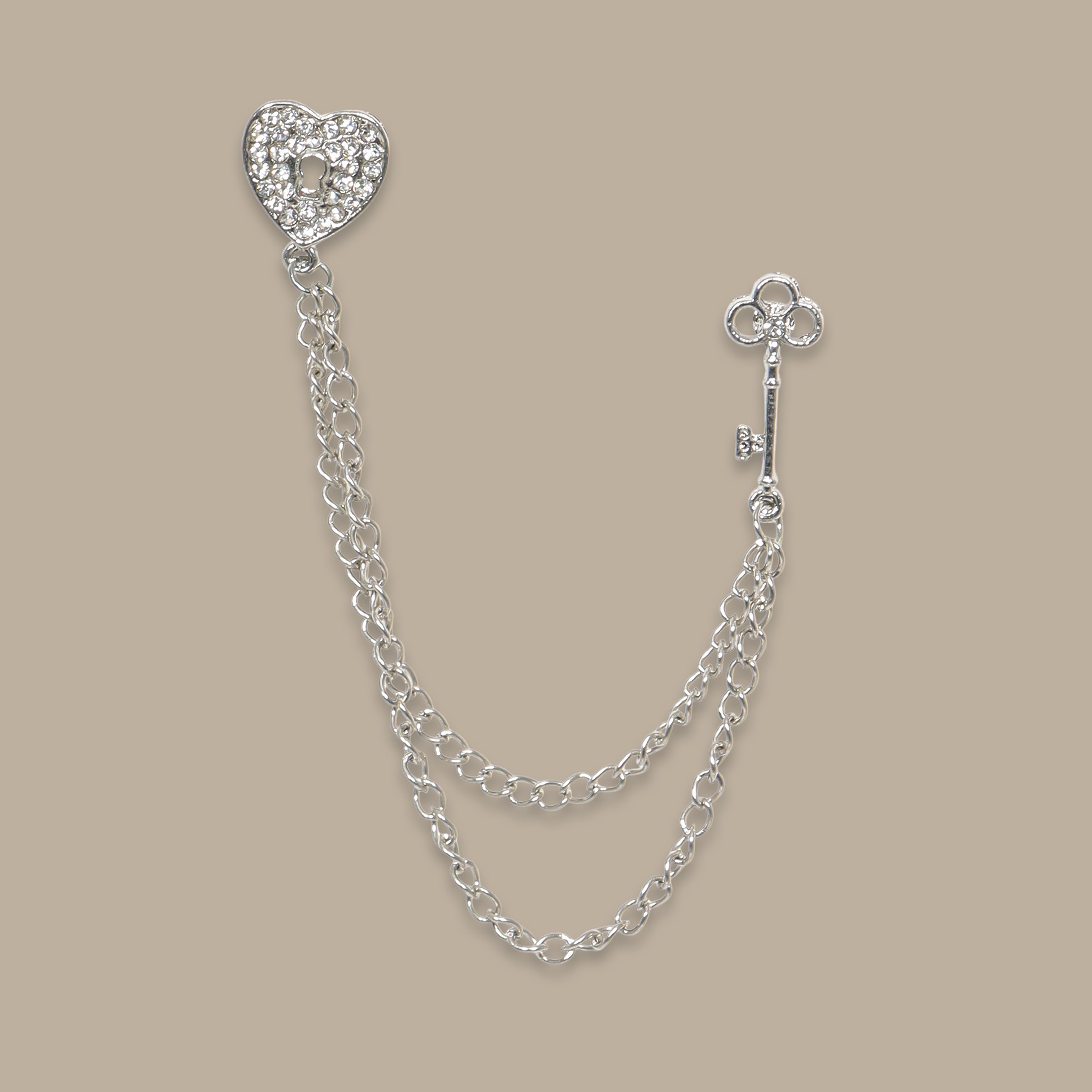 Silver Double Chained Silver Heart Pin