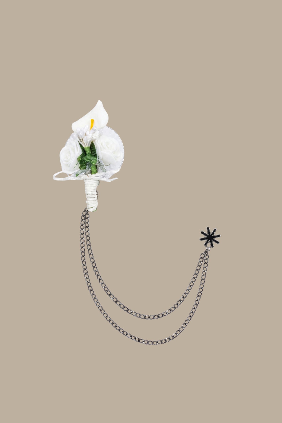 White Flower Pin with Chain