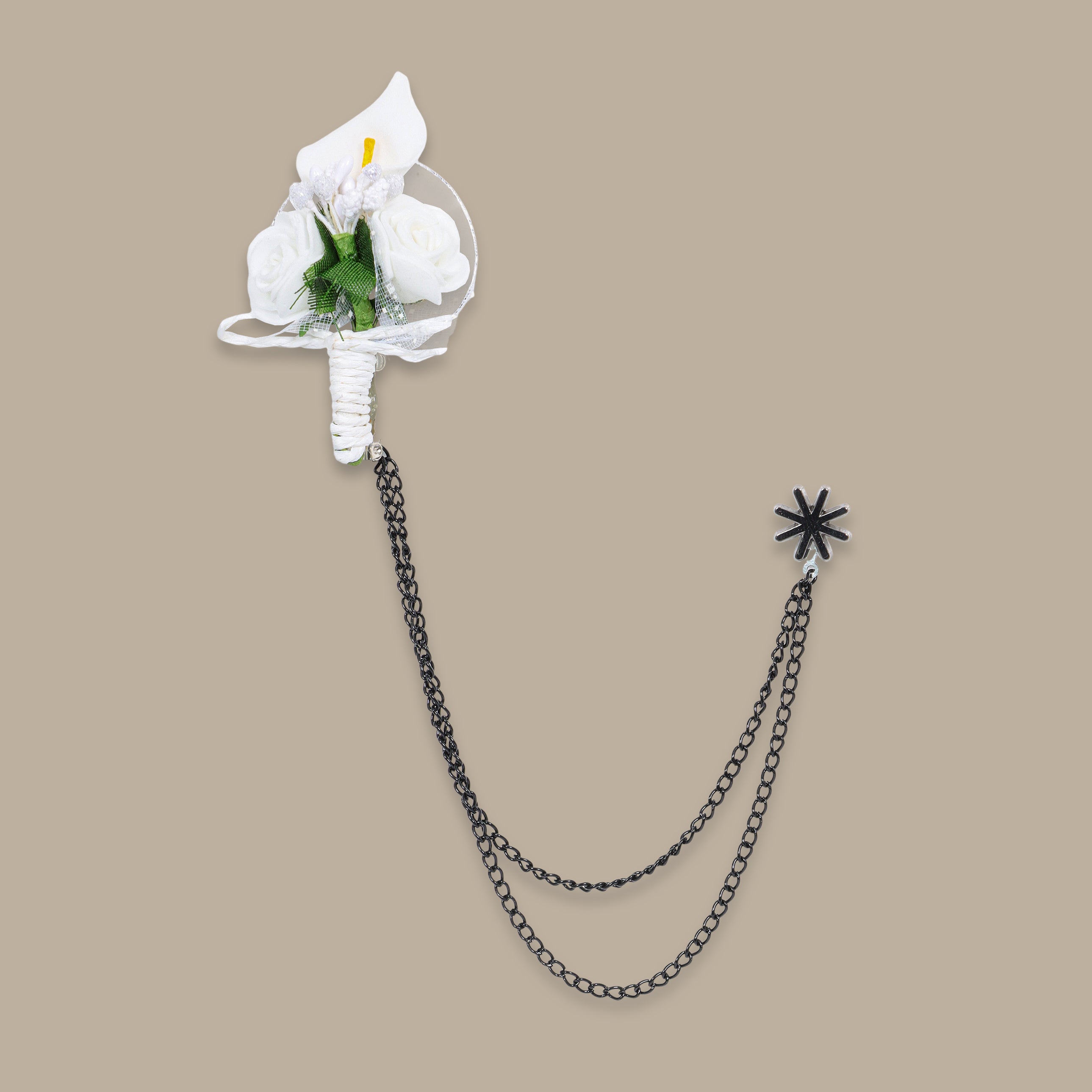 White Flower Pin with Chain