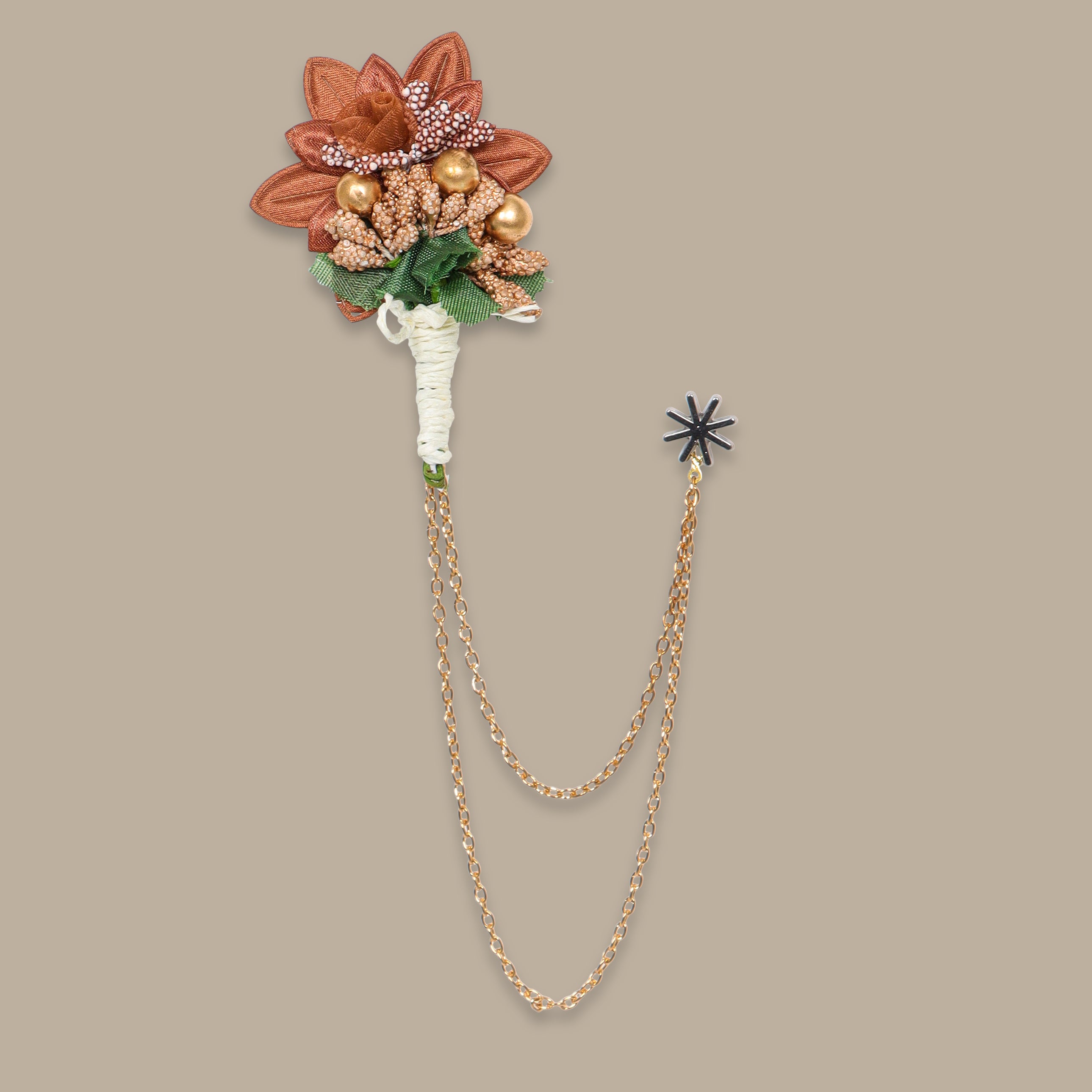 Brown Flower Double Chained Pin