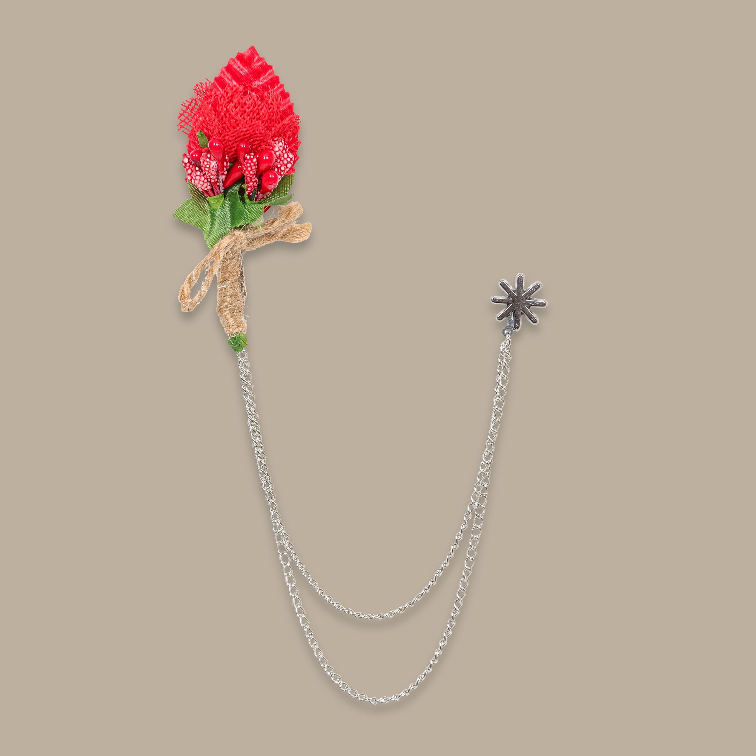 Red Flower Double Chained Pin