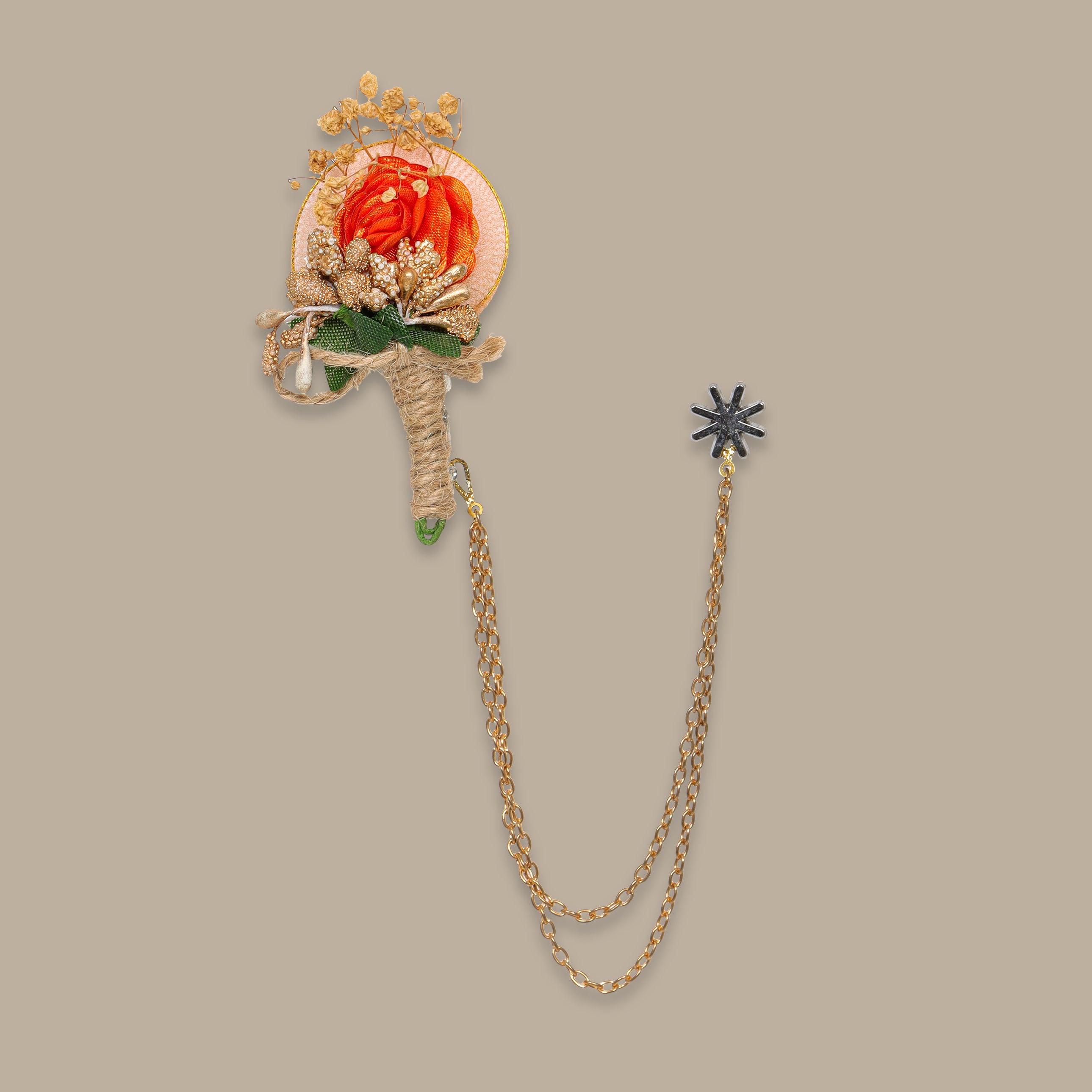Orange Flower Double Chained Pin