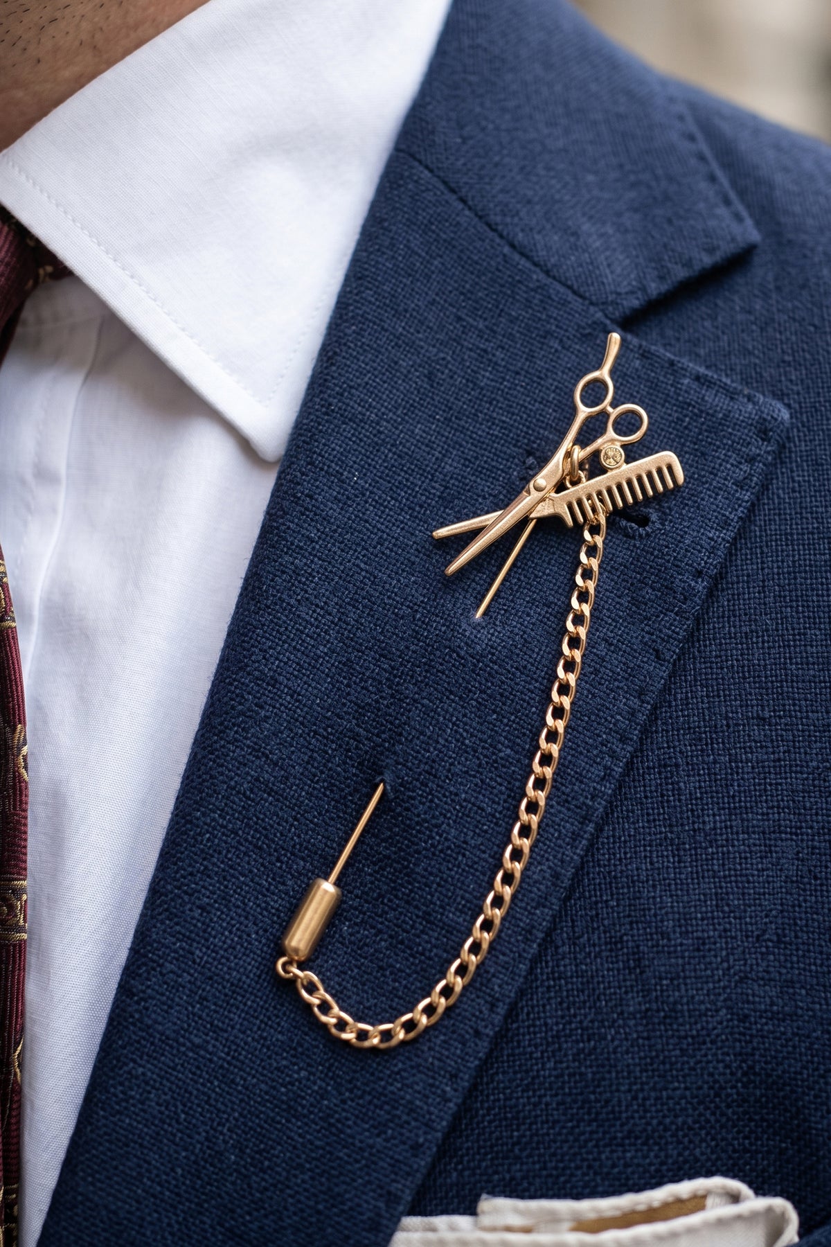 Golden Scissor Chained Pin