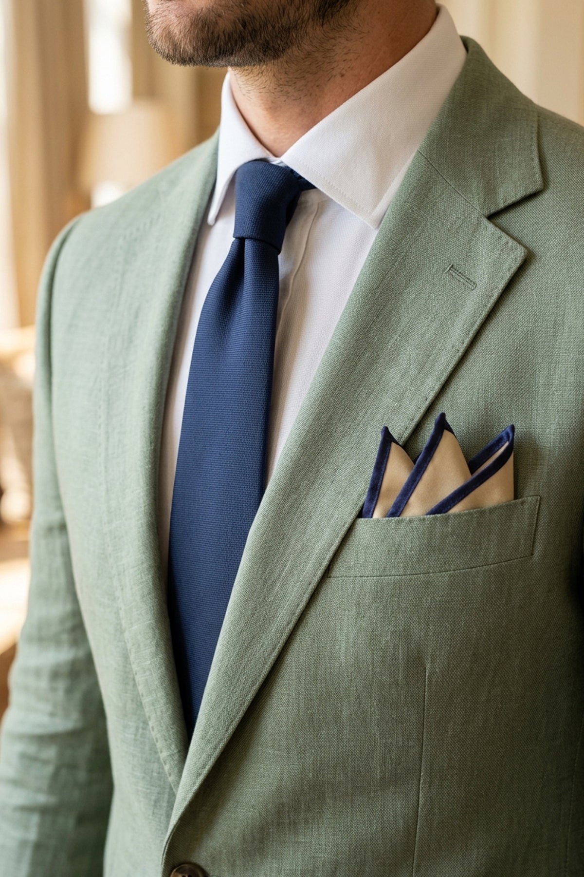 Gold and Navy Pocket Square with Piping