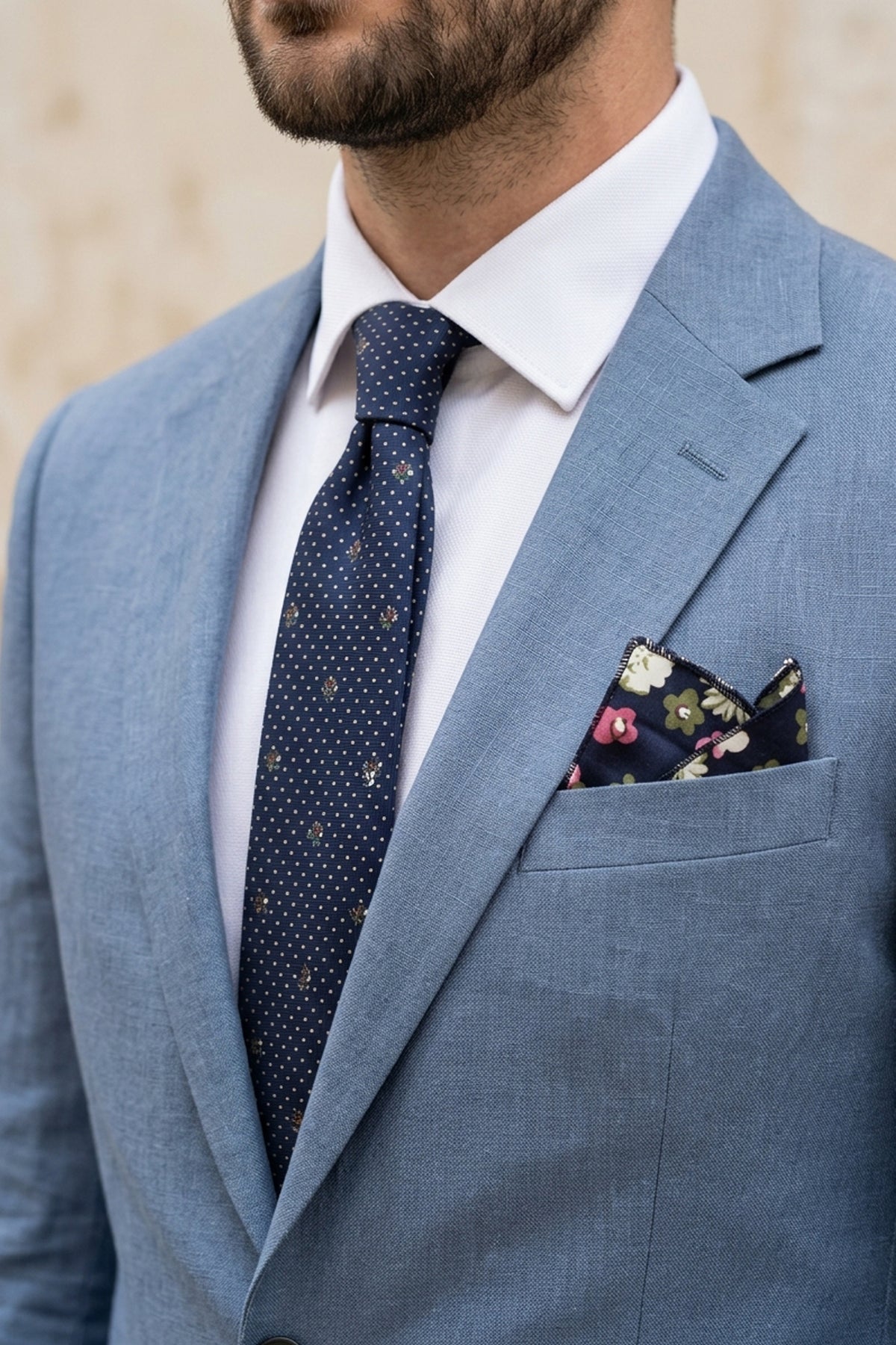 Green and Navy Floral Pocket Square